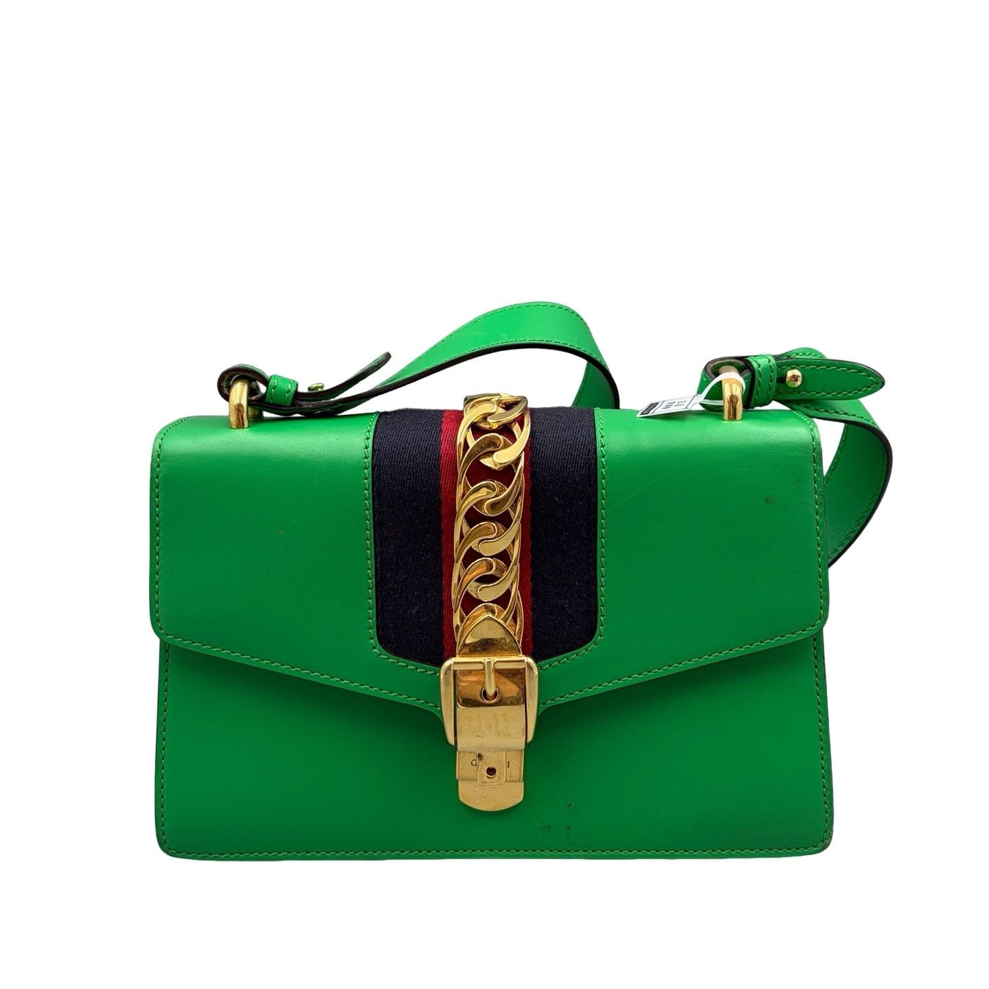 Gucci Gucci Sylvie Green Leather Web Handle Bag Size ONE SIZE - 1 Thumbnail