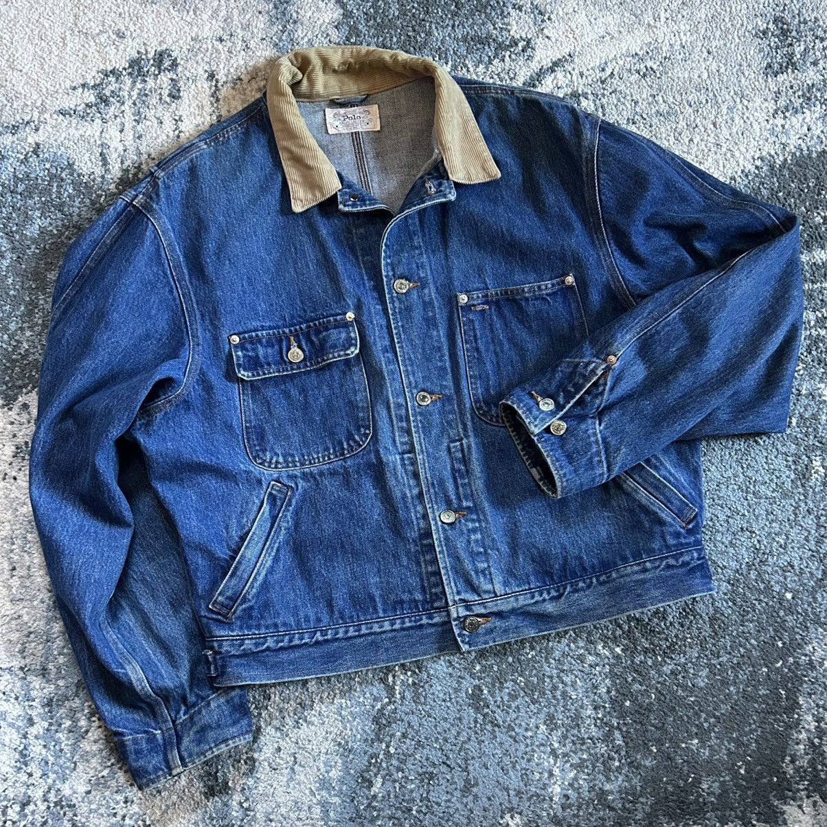 Polo Ralph Lauren 90s HEAVYWEiGHT CROPPED DARTED iNDiGO DENiM TRUCKER JACKET Size US M / EU 48-50 / 2 - 14 Thumbnail