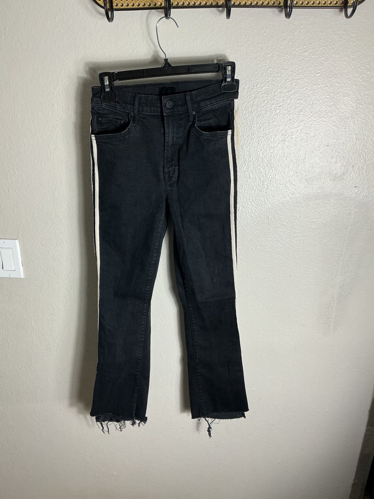 MOTHER Mother The Insider High-Rise Crop Racer Stripe Jean Black 25 Size 25" / US 0 / IT 36 - 1 Thumbnail