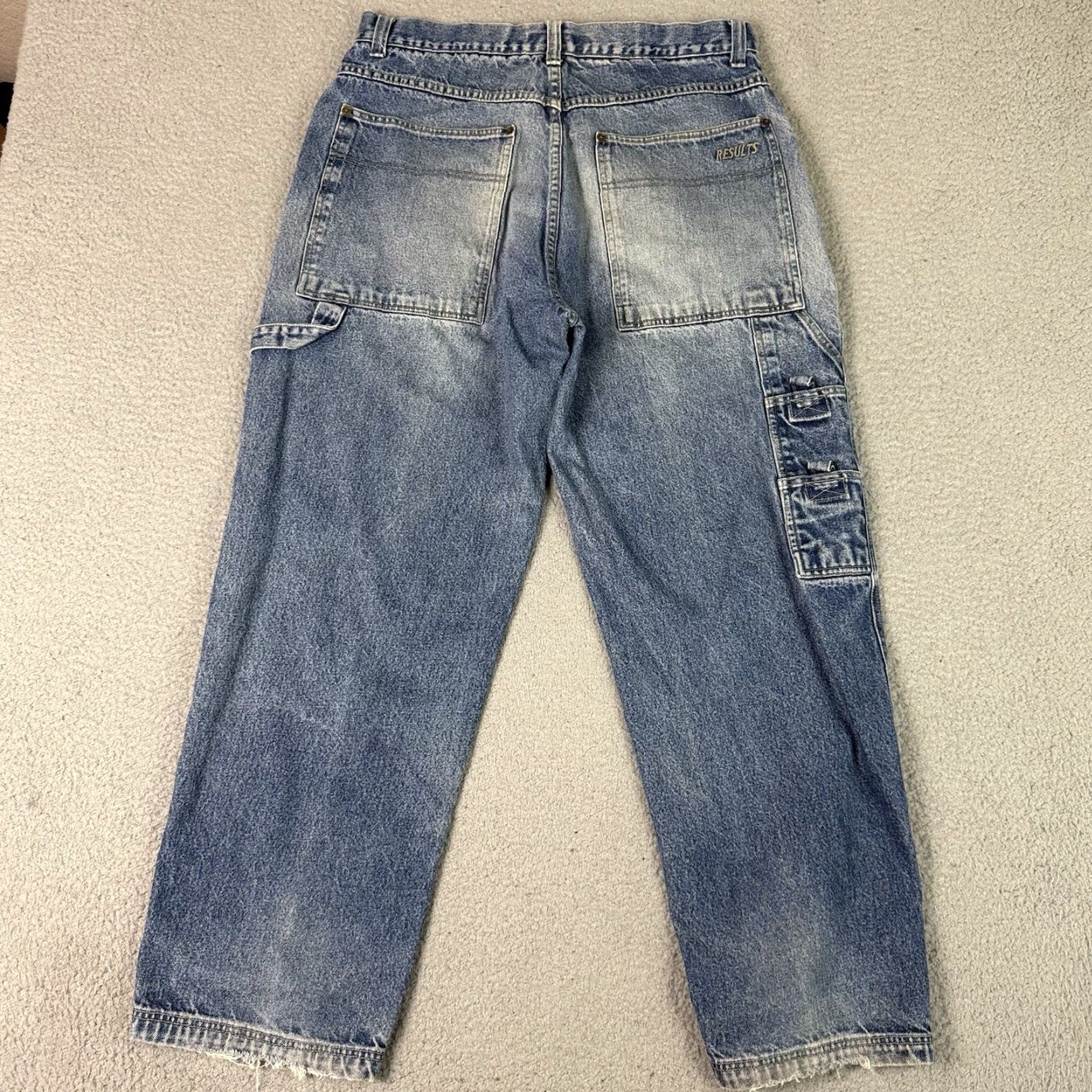Vintage VINTAGE Results Jeans Mens 34W 28in Inseam Wide-Leg 5-Pocket Denim Blue Grunge 90s Skater Cardholder Logo Zipper Button Hooked Rise Mid Size US 34 / EU 50 - 4 Thumbnail
