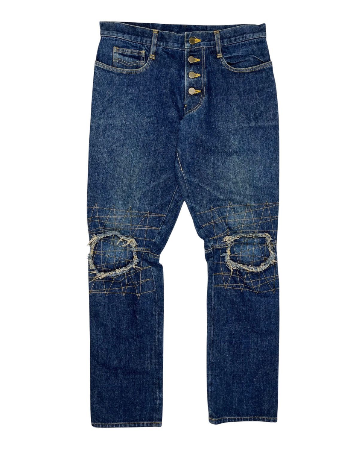 1990s Christopher Nemeth Yellow Stitch BlownKnee Denim Pants