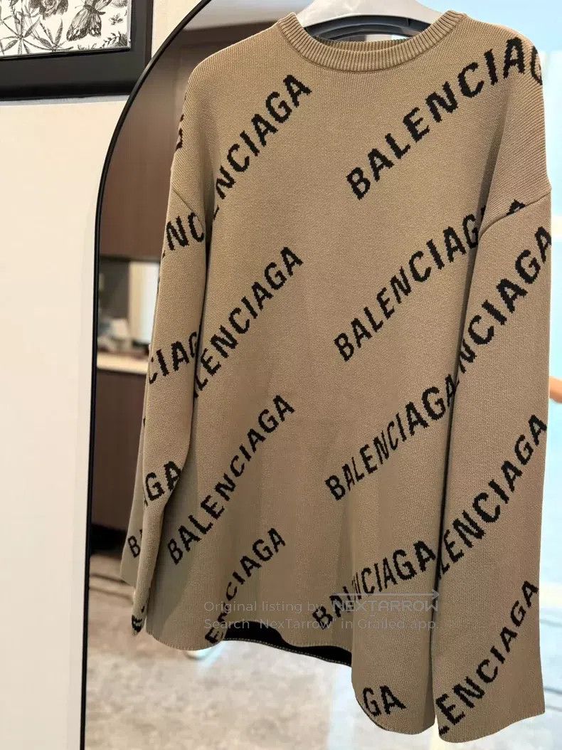 Balenciaga Balenciaga Brown Camo Letter Logo Jacquard Knit Sweater To Size US S / EU 44-46 / 1 - 1 Thumbnail