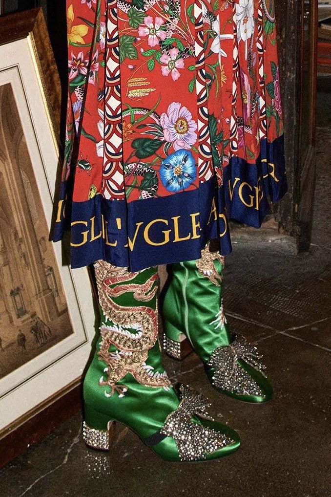 Gucci Runway Lime Green Dragon Boots With Sparkly Bows Size US 7.5 / IT 37.5 - 11 Thumbnail