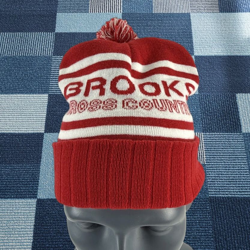 Brooks Brooks Cross Country Running Pom Knit Beanie Hat Unisex Red White Logo Cuffed Size ONE SIZE - 1 Thumbnail