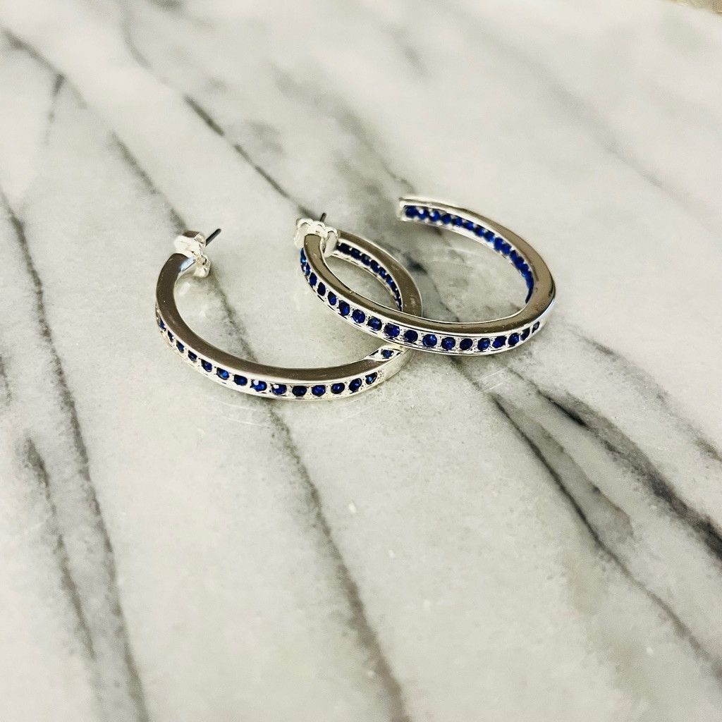 Jewelry Vintage Blue Crystal Channel Hoop Earrings Silver Size ONE SIZE - 1 Thumbnail