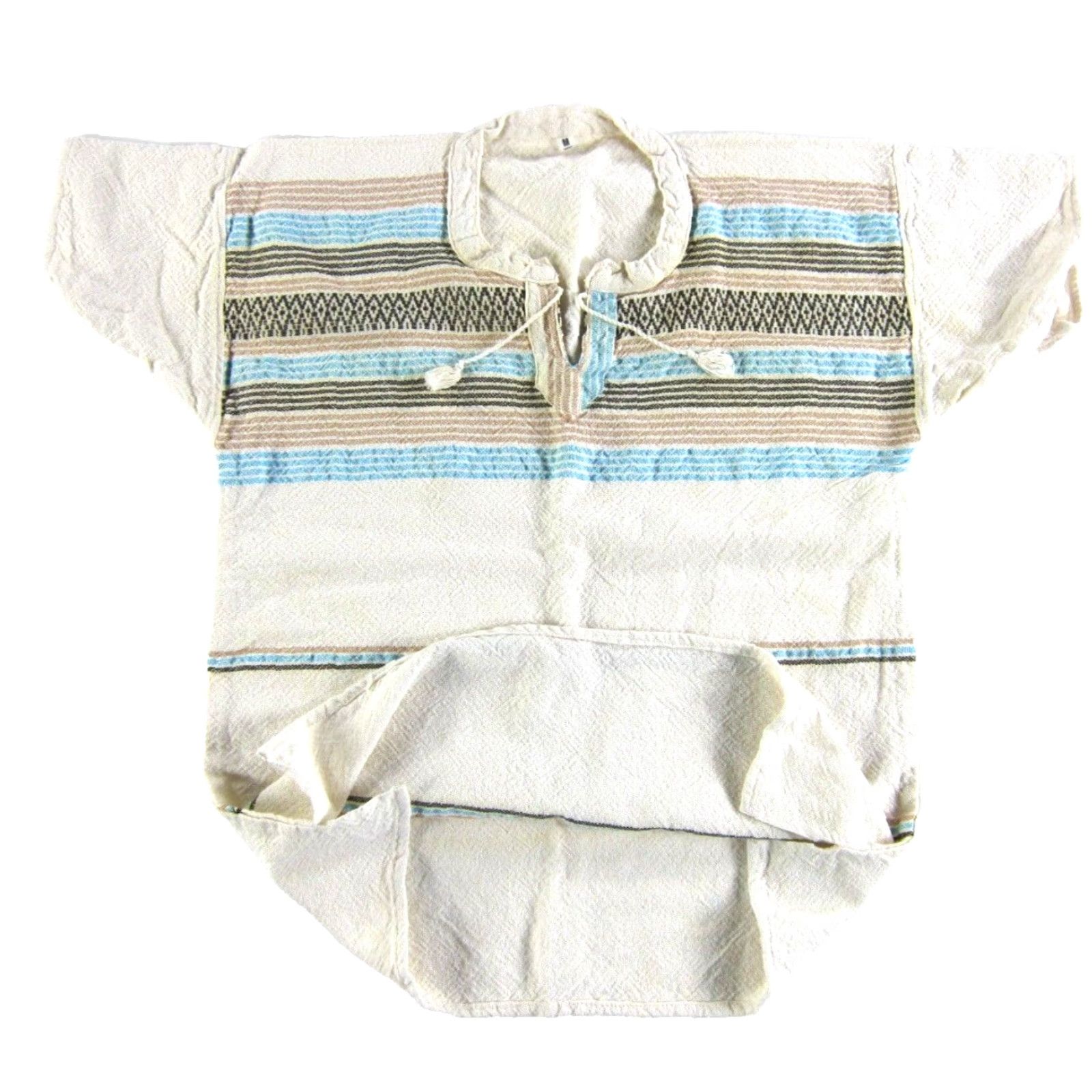 Vintage VINTAGE Ethnic Cotton Ivory Blue Brown Stripe Short Sleeve Tunic Blouse Women M Size M / US 6-8 / IT 42-44 - 4 Thumbnail