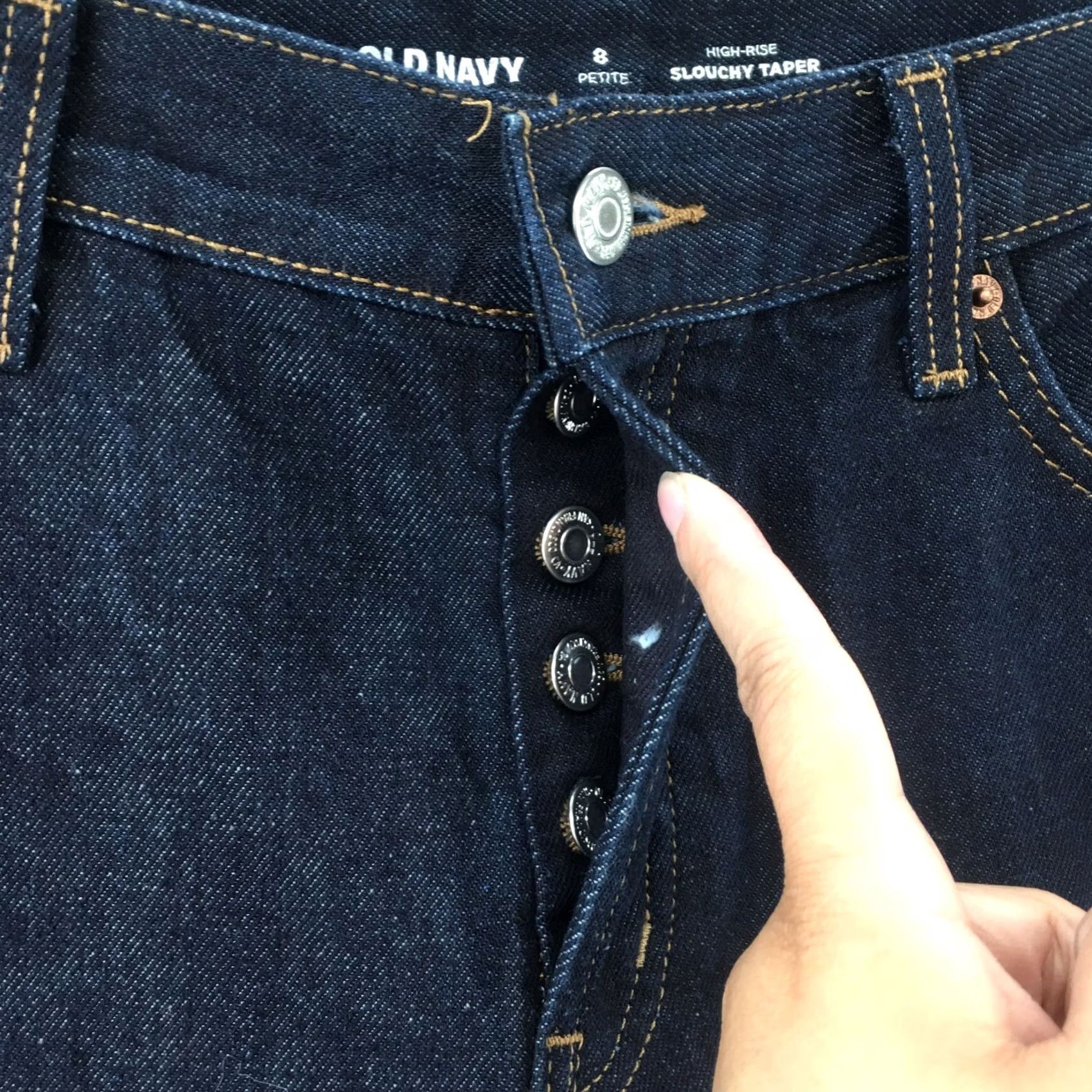 Old Navy Old Navy Jeans Womens 8 Petite Slouchy Taper Blue Dark Wash 34x23.5 Regular 100% Cotton Jeans Size 30" / US 8 / IT 44 - 4 Thumbnail