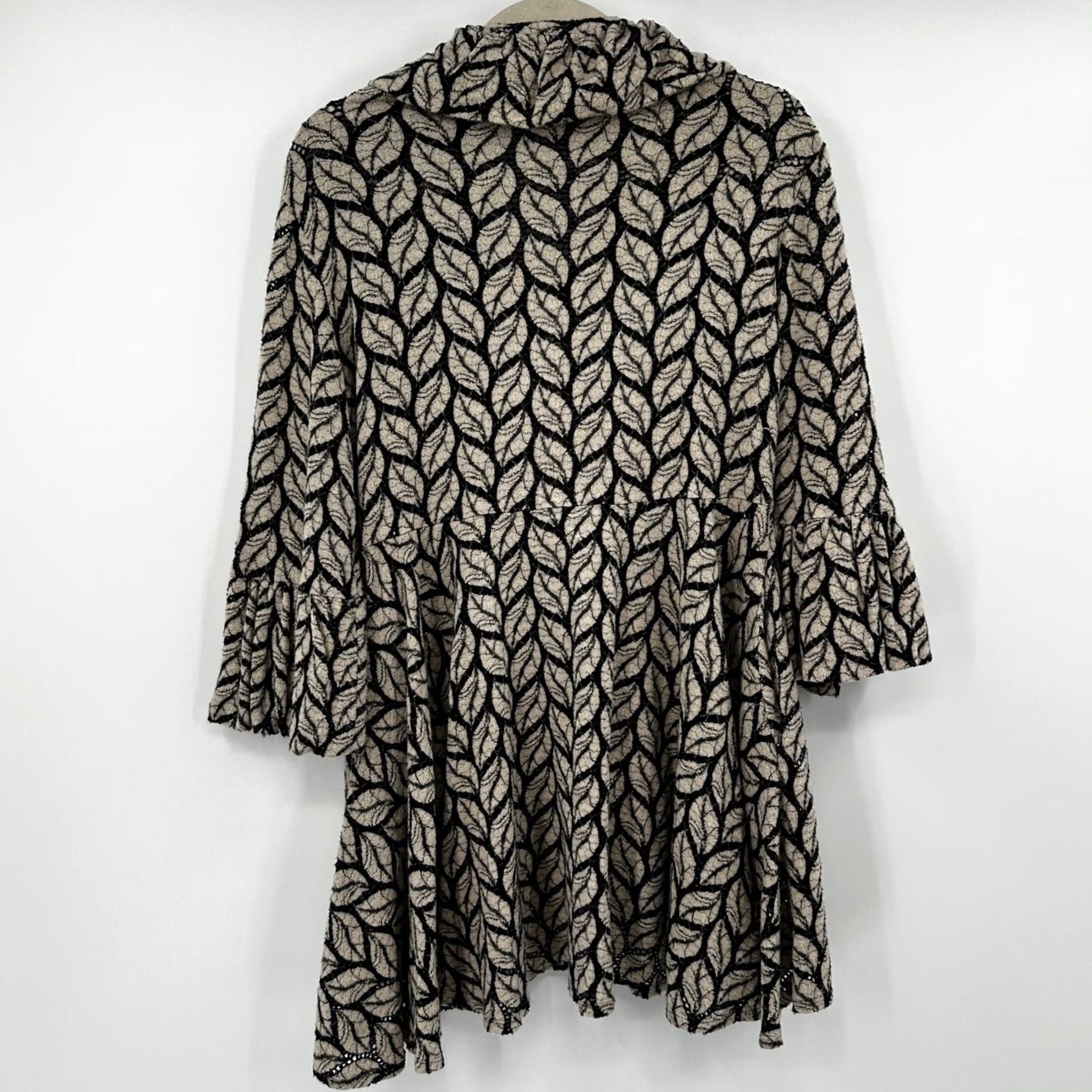 Bell IC by Connie K Coatigan Women Beige Black Leaf Print Bell Sleeve Collar Button Lace Mid-Length Casual Spring Fall M Womens Size M / US 6-8 / IT 42-44 - 6 Thumbnail