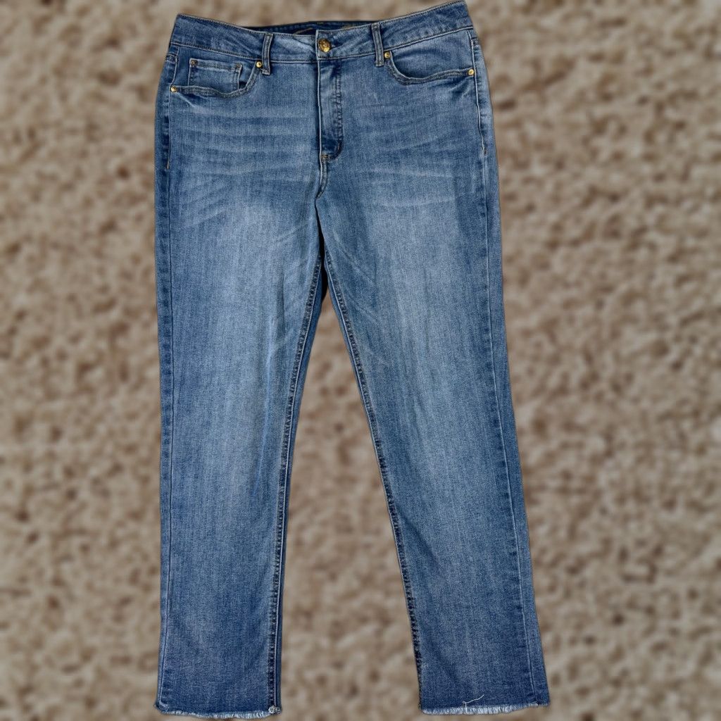 Vintage Seven7 Pants Women Blue Jean Denim Medium Wash Weekend Slim Fit Raw Hem 14 33x29 Size 36" / US 14 / IT 50 - 1 Thumbnail