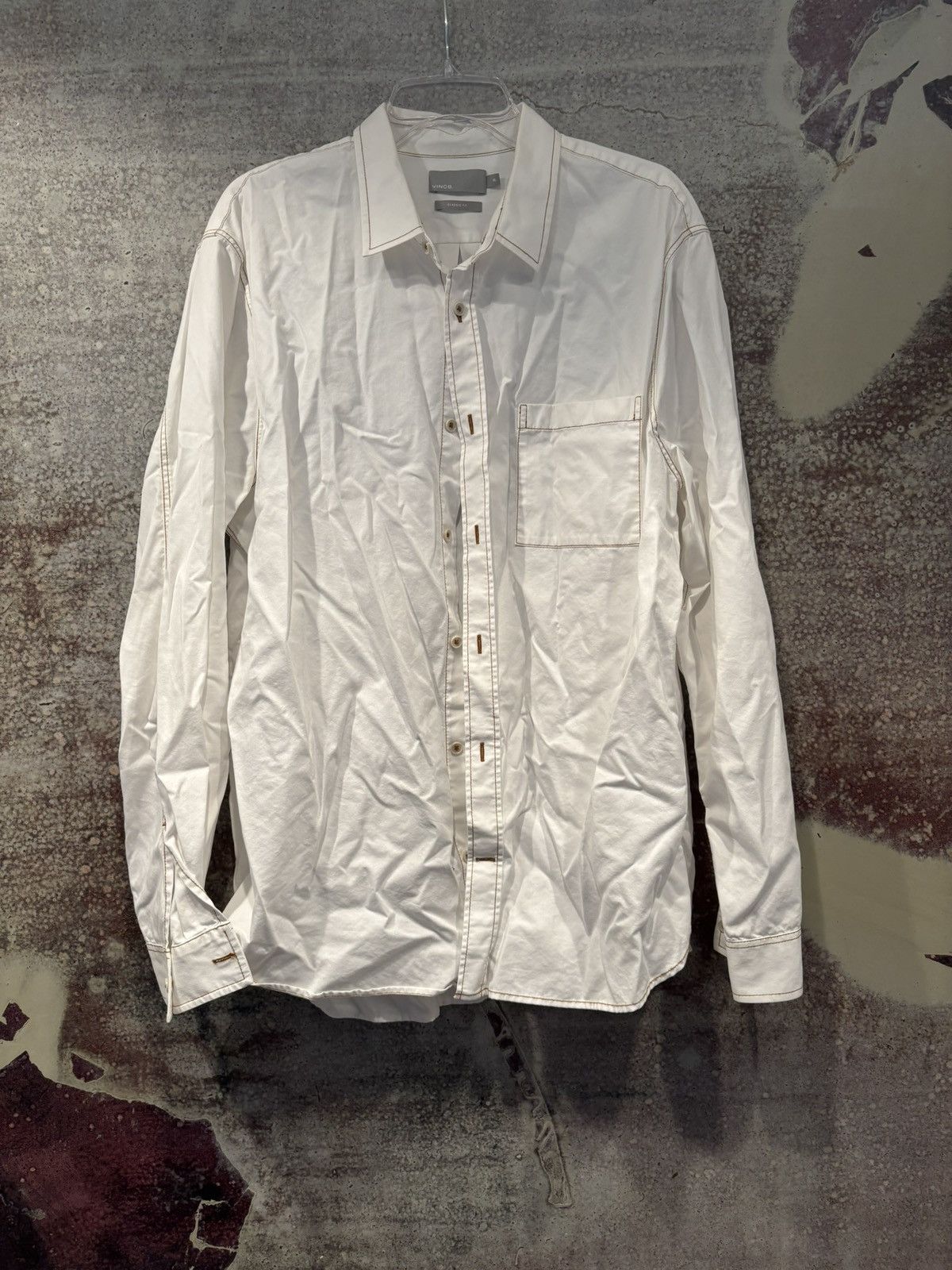 Vince White XL Vince Button Up with Brown Stitch Accents. Size US XL / EU 56 / 4 - 1 Thumbnail
