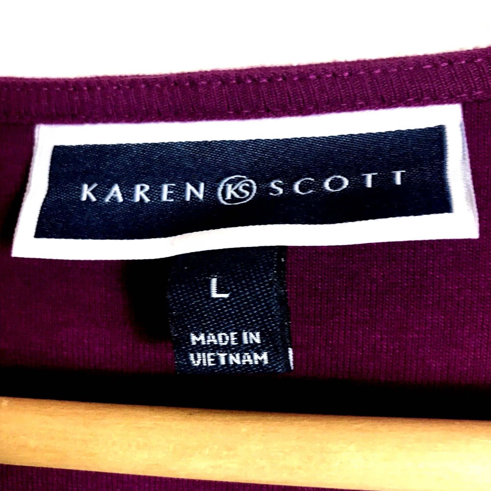 Vintage Karen Scott Top Womens L Square-Neck Lace-Stripe 3/4 Sleeve Cotton Purple Womens, L, Cotton, Karen Scott, Top, Casual Size L / US 10 / IT 46 - 2 Thumbnail