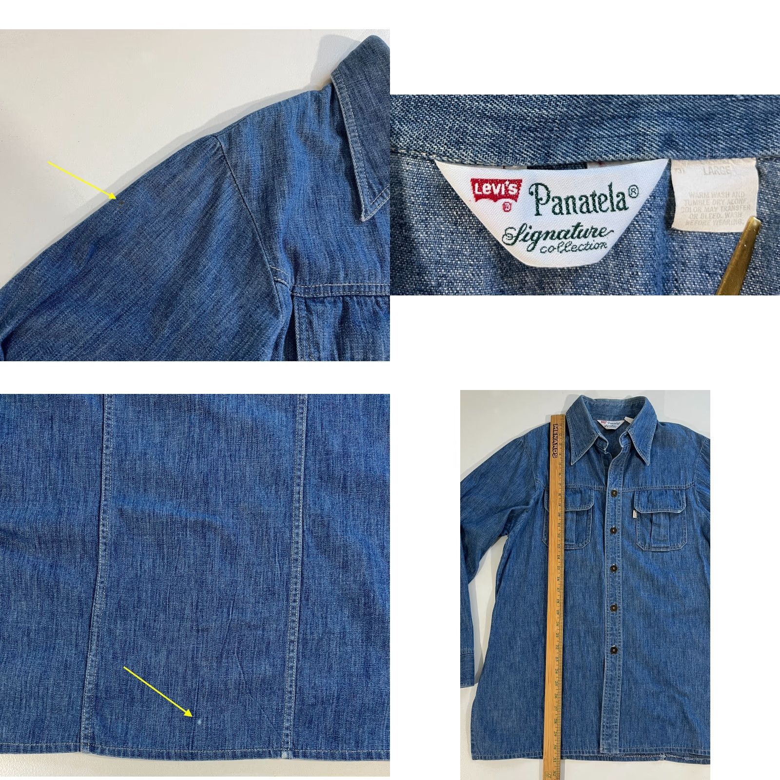 Levi's VINTAGE Levi's Panatela Signature Collection Denim Shirt Mens L Blue 70s Classic Americana Button-Up Pockets Size US L / EU 52-54 / 3 - 9 Thumbnail