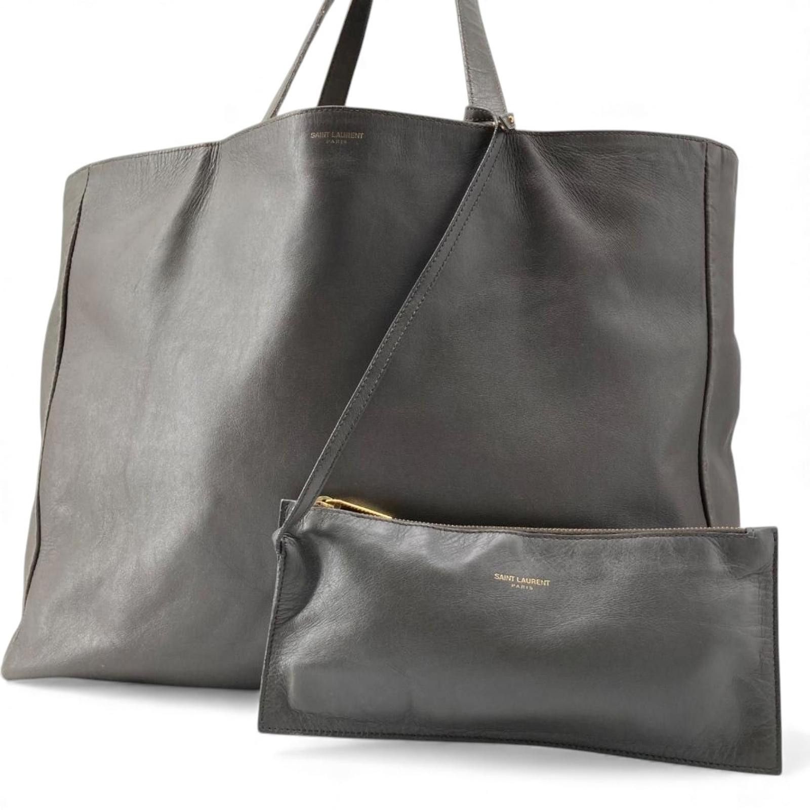 Saint Laurent Paris Saint Laurent - Grey Leather Tote Bag Pouch Size ONE SIZE - 2 Thumbnail