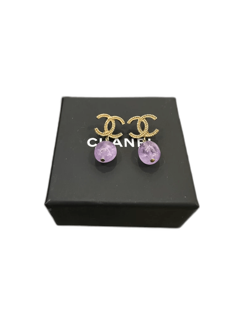Chanel Chanel Purple Glass Gold Double C Earrings Size ONE SIZE - 1 Thumbnail