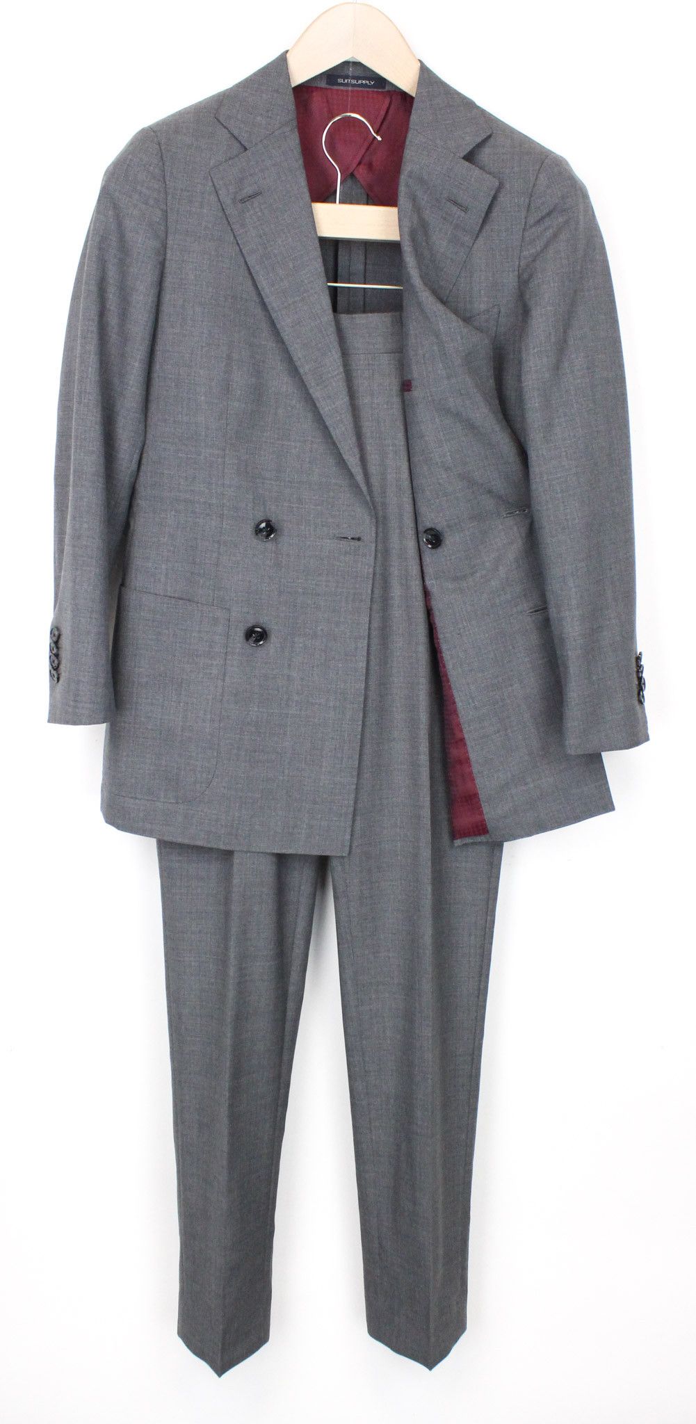 image of Suitsupply La Spalla Uk30R Grey Melange Wool S120S Suit 71590, Men's (Size 34S)