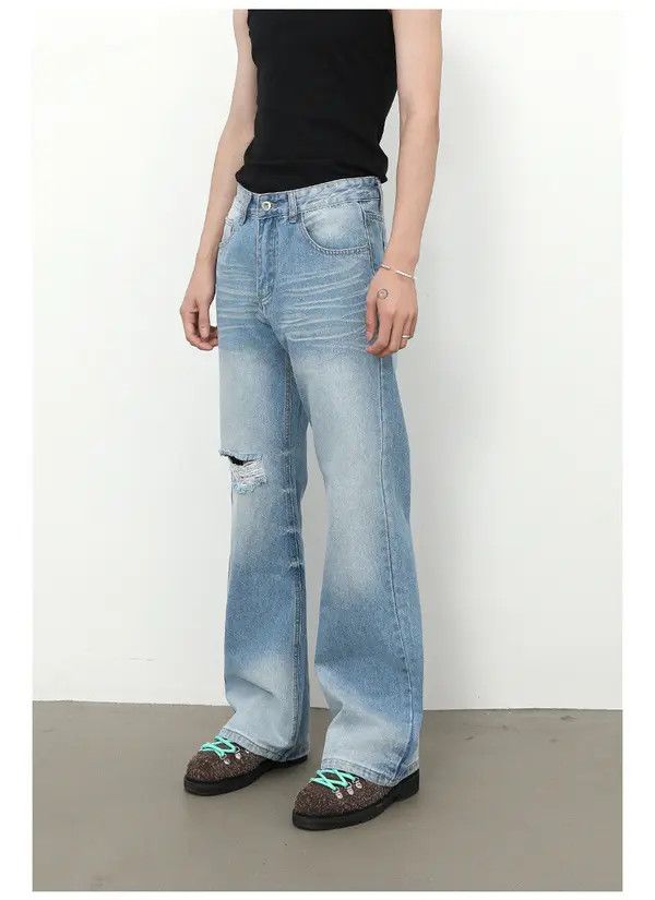 Japanese Brand VIBE American high street blue washed bootcut ripped jeans Size US 32 / EU 48 - 3 Thumbnail