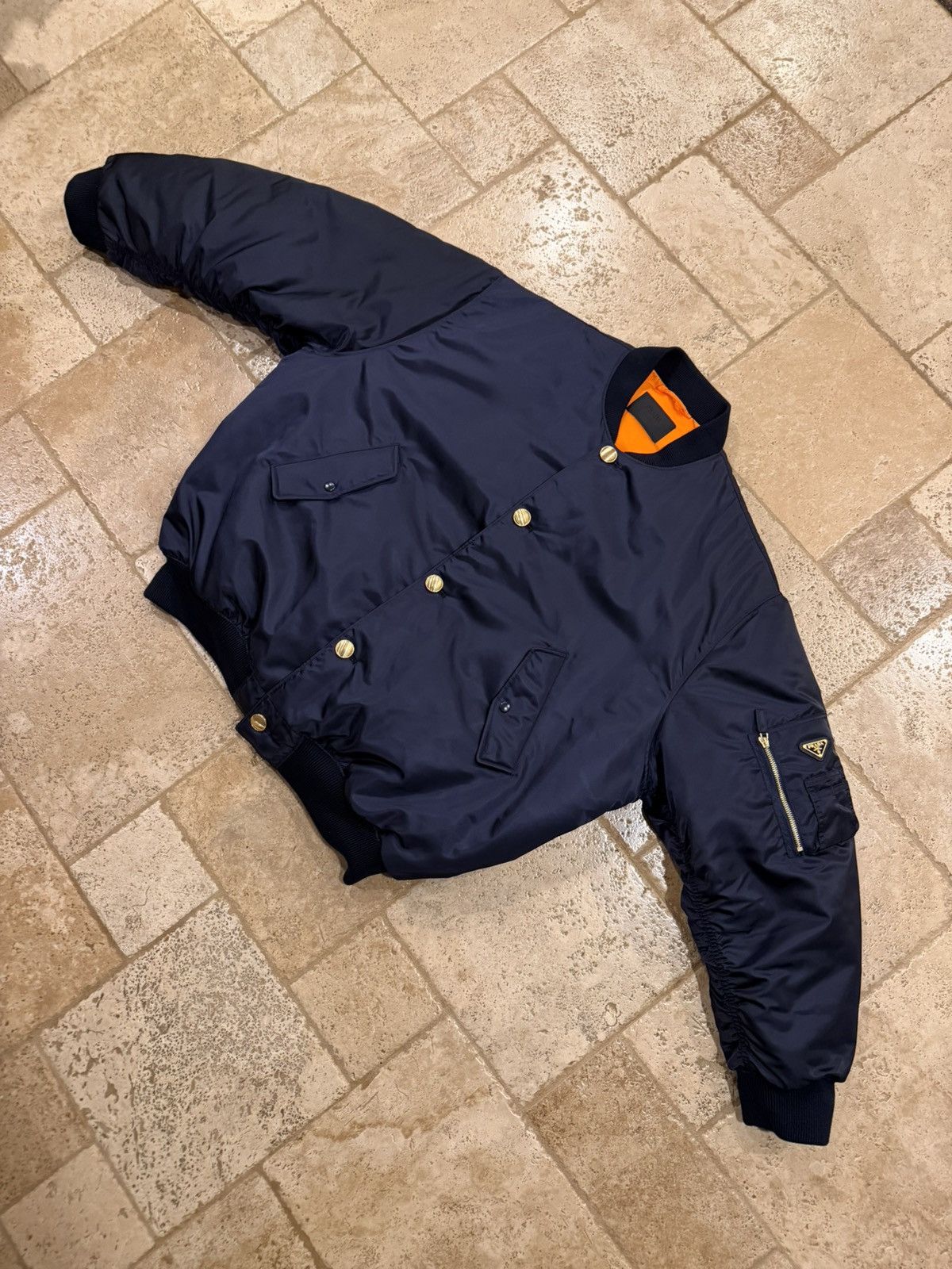 Prada Prada Re-Nylon Gold Logo Navy Blue Oversized Bomber Jacket Size US M / EU 48-50 / 2 - 5 Thumbnail