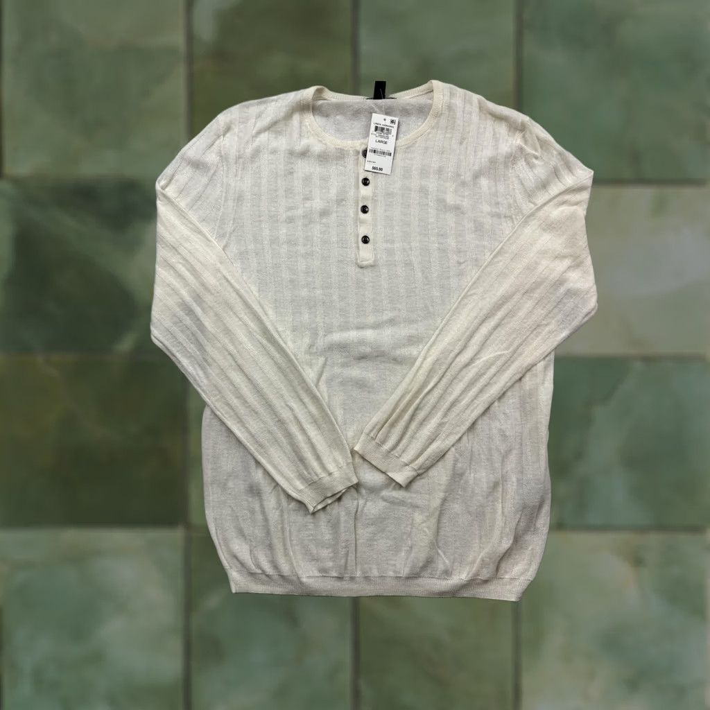 Alfani Alfani Mens Large White Linen Blend Henley Lightweight Knit Pullover Sweater Shirt Sleeve Long Knit Crew Neck Casual Spring Size US L / EU 52-54 / 3 - 1 Thumbnail