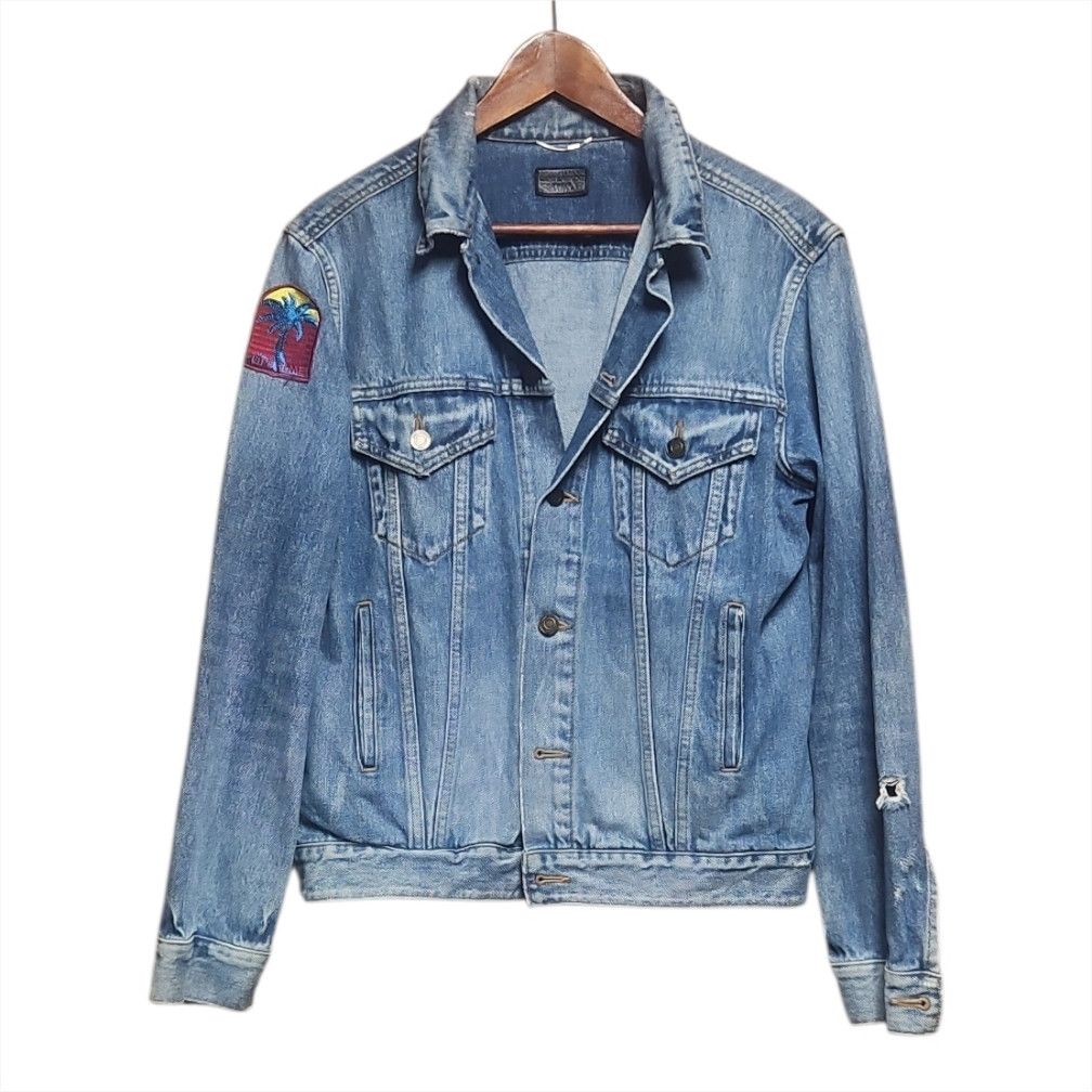 Saint Laurent Paris 2015 Hedi Slimane Palm Tree Patch Denim Jacket Size US L / EU 52-54 / 3 - 1 Thumbnail