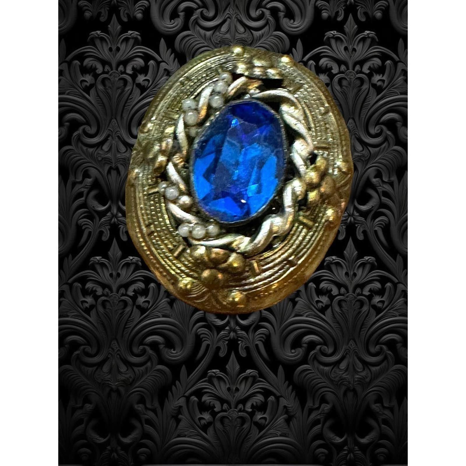 Designer Antique Art Deco Czech Glass Cobalt Blue Brass Dress Clip Size ONE SIZE - 9 Thumbnail