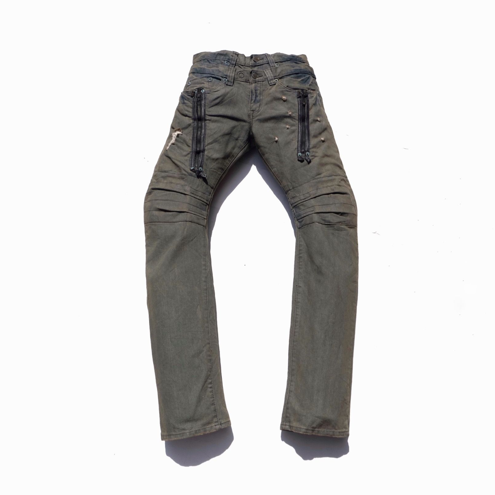 image of 14Th Addiction x Buffalo Bobs Paper Double Waist Mud Wash J-Cut Jeans in Washed Blue (Size 30)