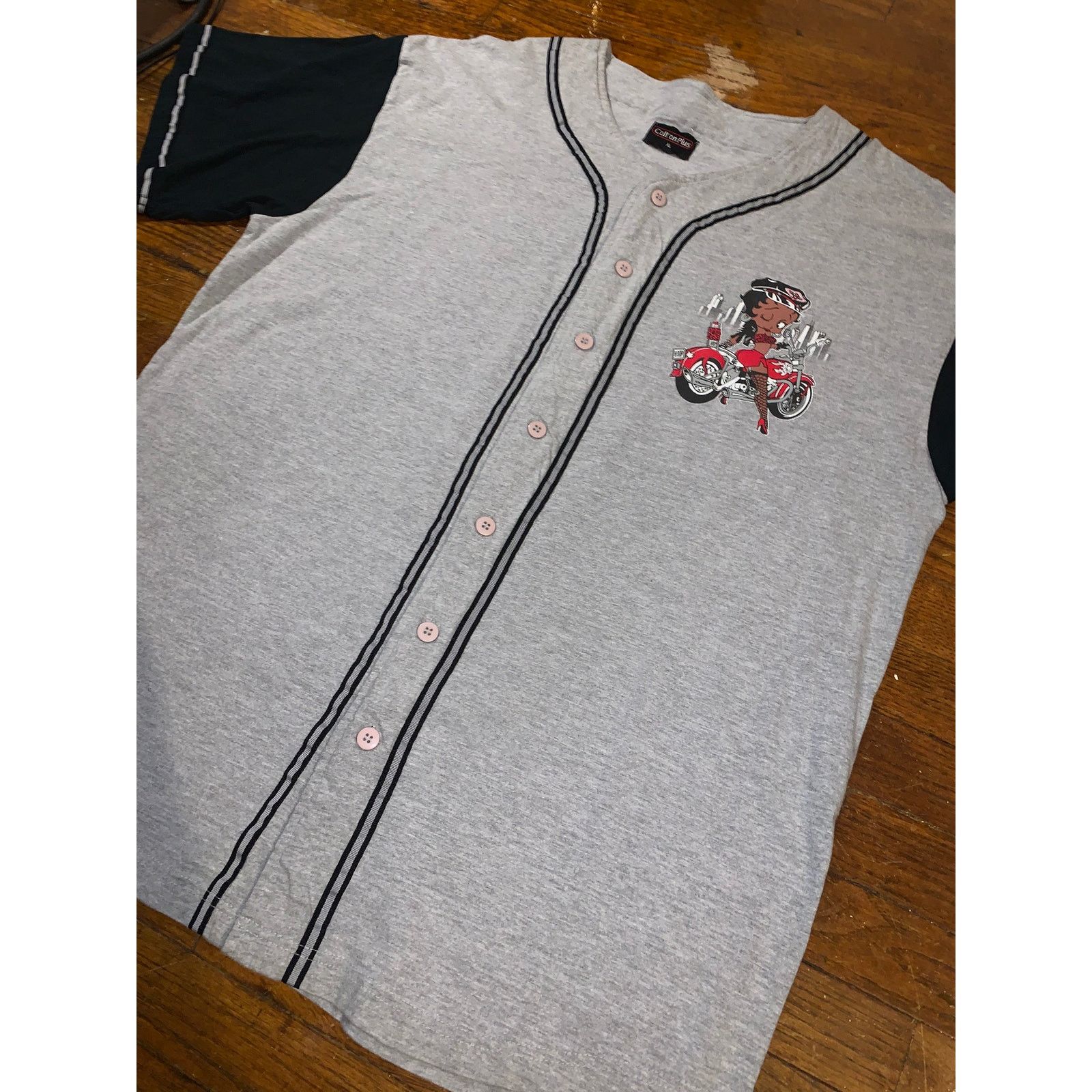 Other × Vintage Black Betty Boop Motorcycle Baseball Jersey XL Grey Shirt Size US XL / EU 56 / 4 - 7 Thumbnail