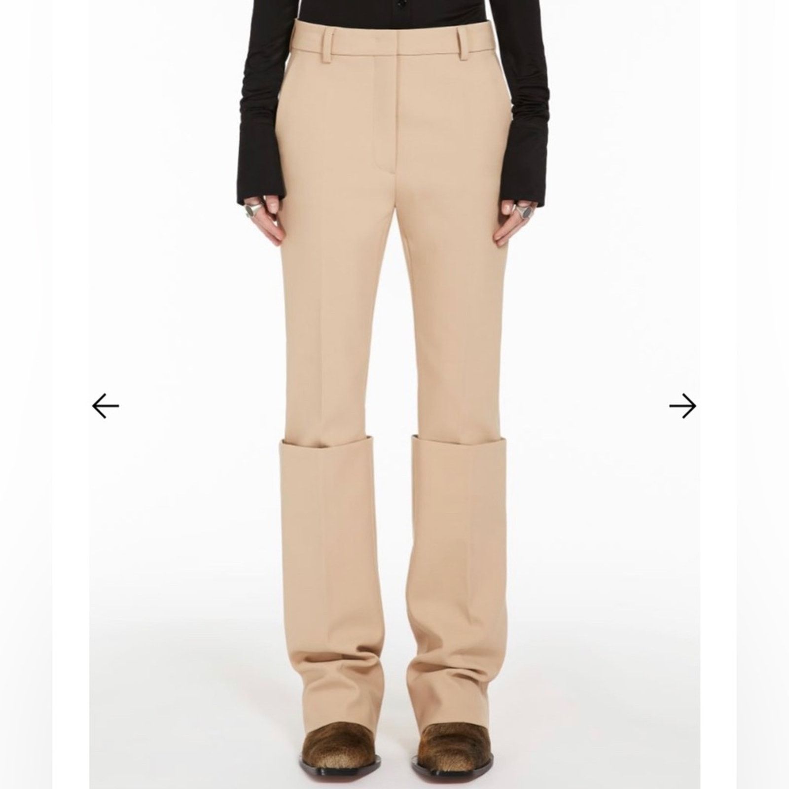 Sportmax SPORTMAX Slim-fit trousers lamb leather turn-up detail cream Size 27" / US 4 / IT 40 - 3 Thumbnail