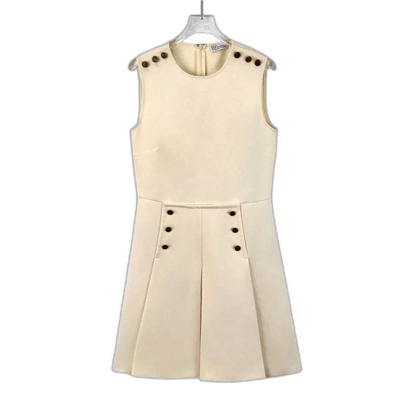 Valentino Valentino Beige Sleeveless Dress with Buttons Size L / US 10 / IT 46 - 1 Thumbnail
