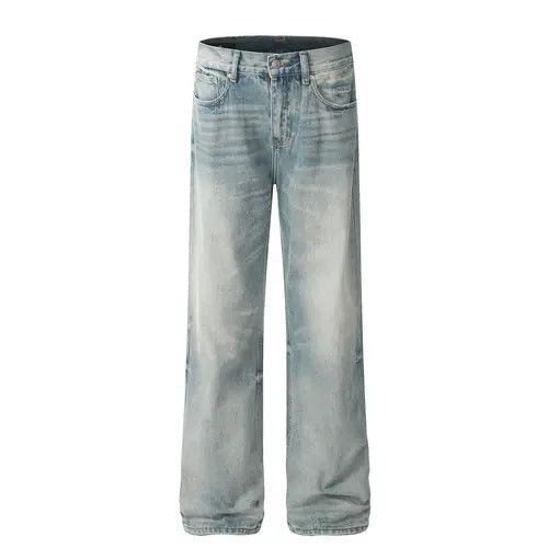 High street loose washed distressed straight casual jeans