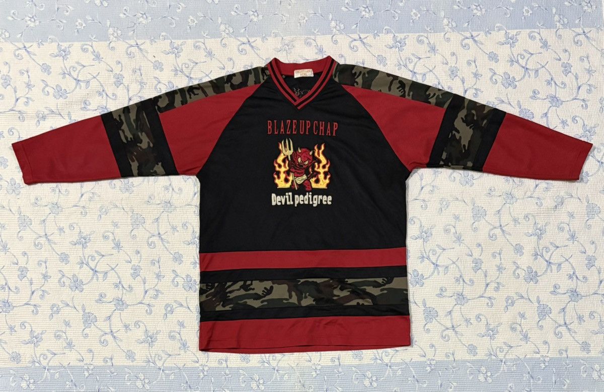 Vintage Blaze up Chap Shirt V Collar Shirt Embroidery Devil Size US L / EU 52-54 / 3 - 1 Thumbnail