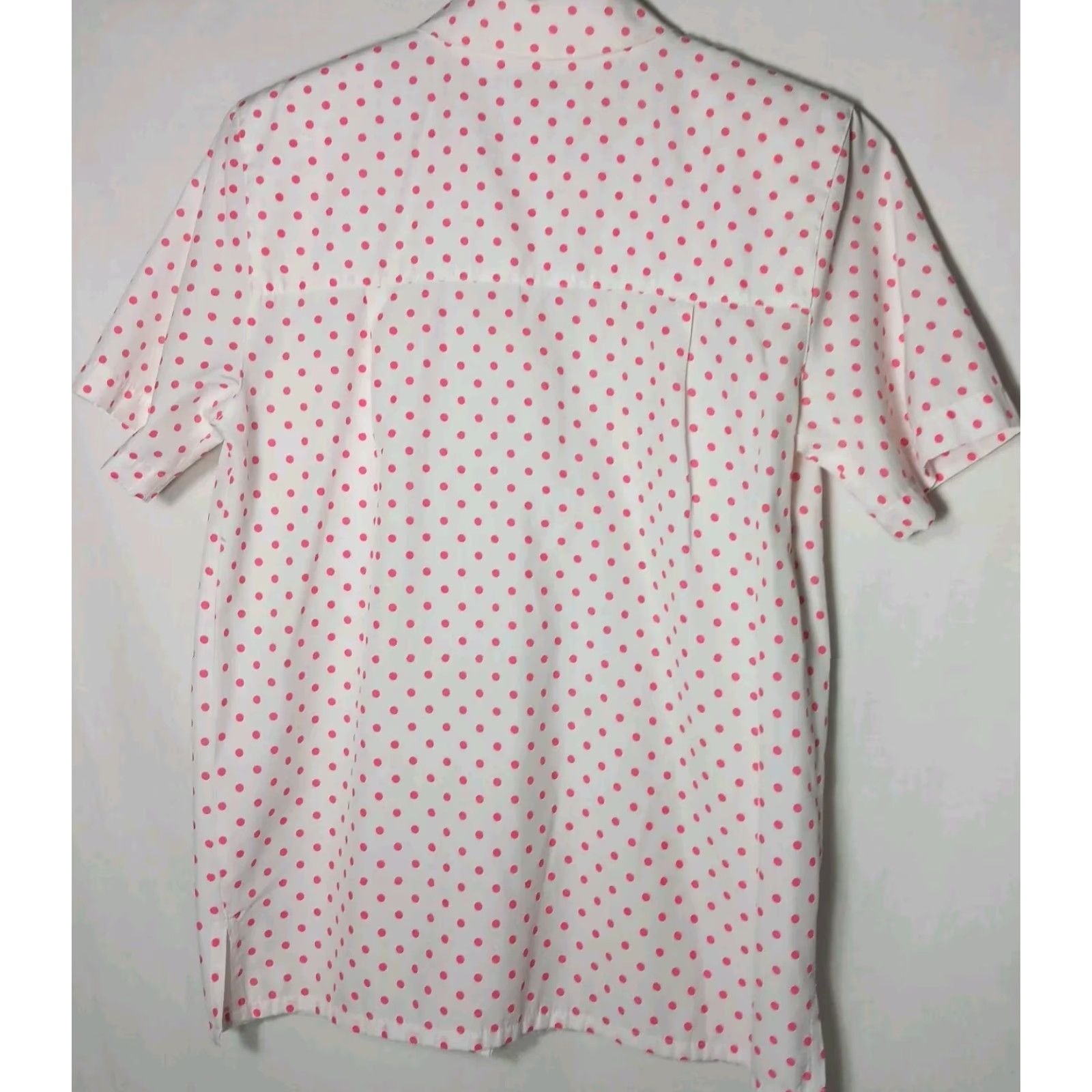 Pinko VINTAGE Apparenza Blouse Shirt Womens S White Pink Polka Dot Collared Button Short Sleeve Rockabilly 1980s Size S / US 4 / IT 40 - 2 Thumbnail