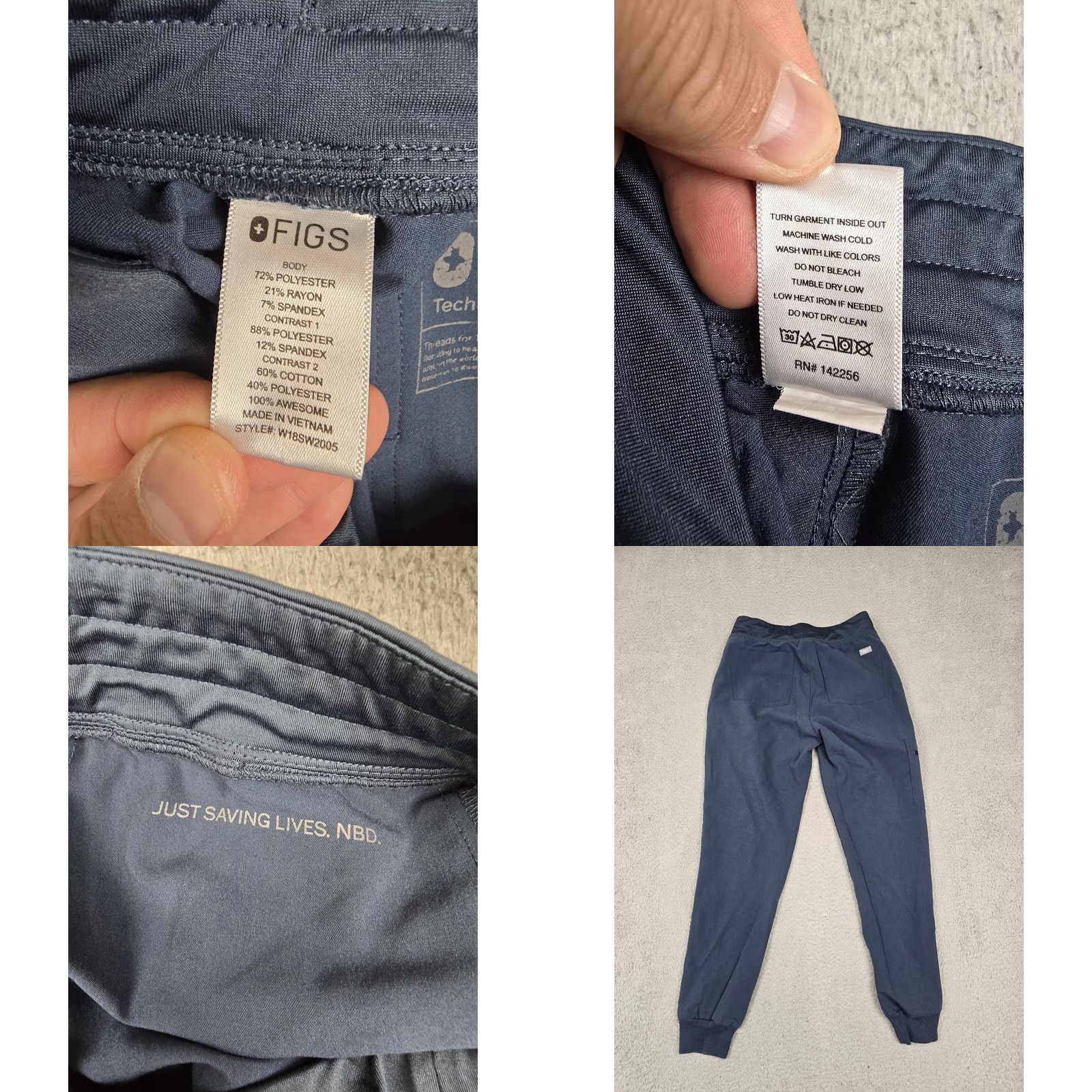 Vintage FIGS Pants Womens XS Blue Jogger Cargo Zip Drawstring Cuffed W18SW2005 Size 26" / US 2 / IT 38 - 8 Thumbnail