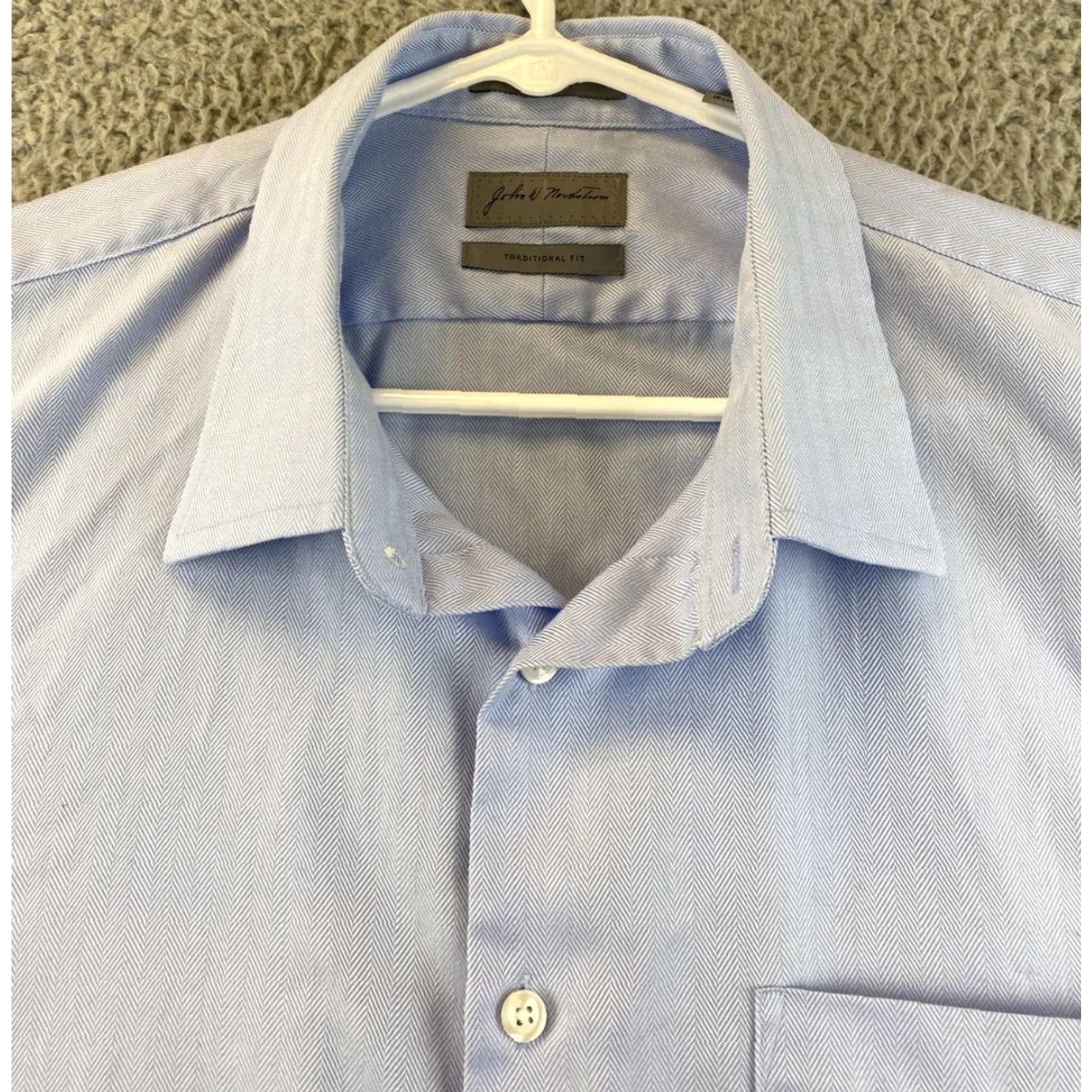 John W Nordstrom Dress Shirt 18/35 Blue Cotton Long Sleeve Button-Up Pocket  Collared Spread