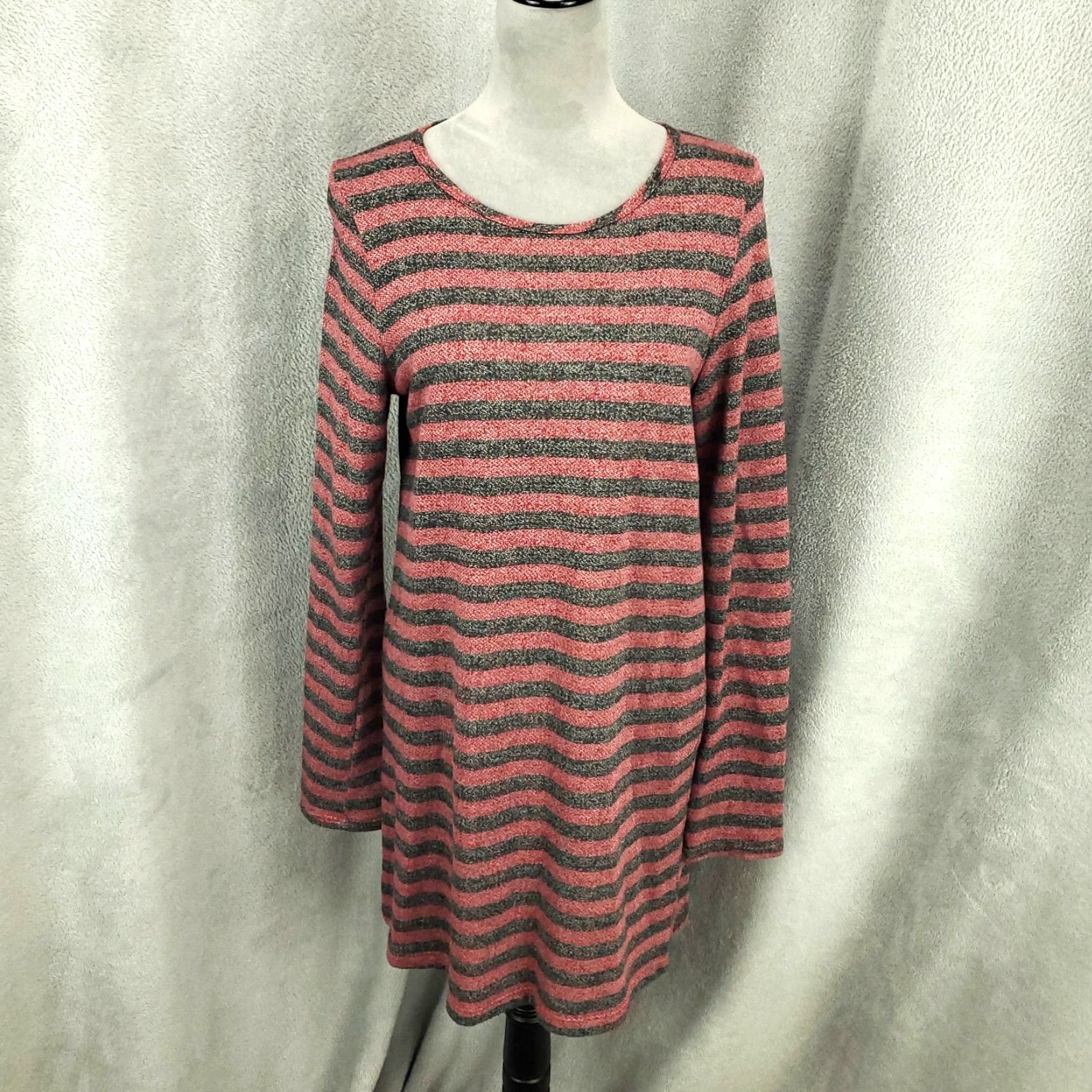 Vintage Womens Dress Large L Red Black Striped Knit Zip Back Tunic Top Sweater Size L / US 10 / IT 46 - 2 Thumbnail