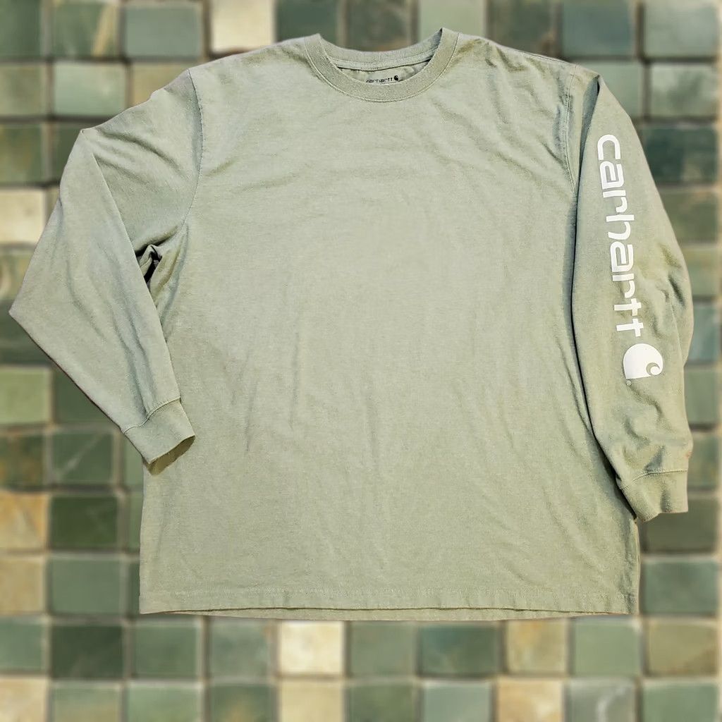 Carhartt Carhartt Loose Fit Long Sleeve Logo Heavyweight T-Shirt Workwear Mens XL Green Size US XL / EU 56 / 4 - 1 Thumbnail