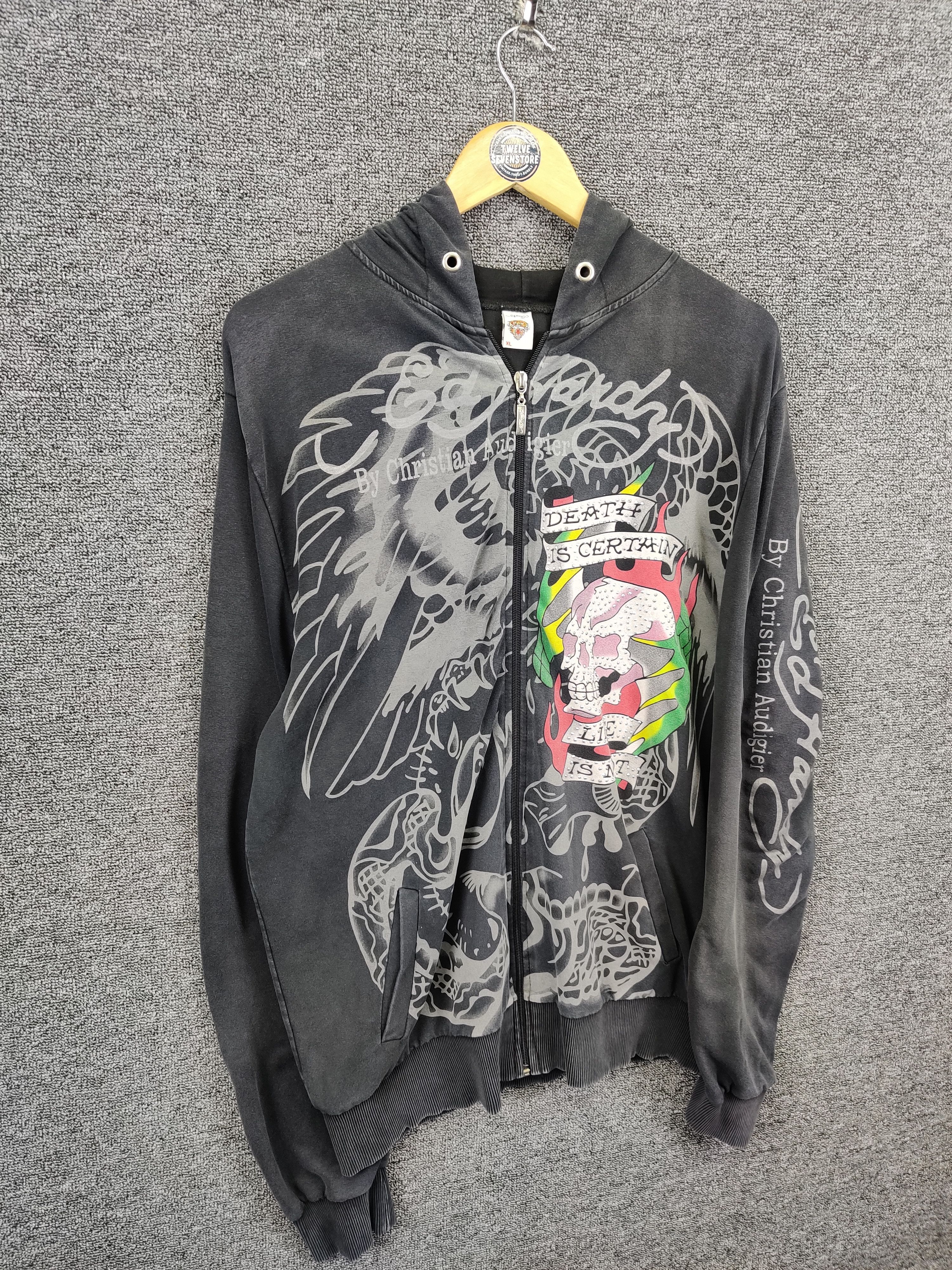 Ed Hardy Vintage Ed Hardy Christian Audigier Skull Zipper Hoodie Size US XL / EU 56 / 4 - 7 Thumbnail