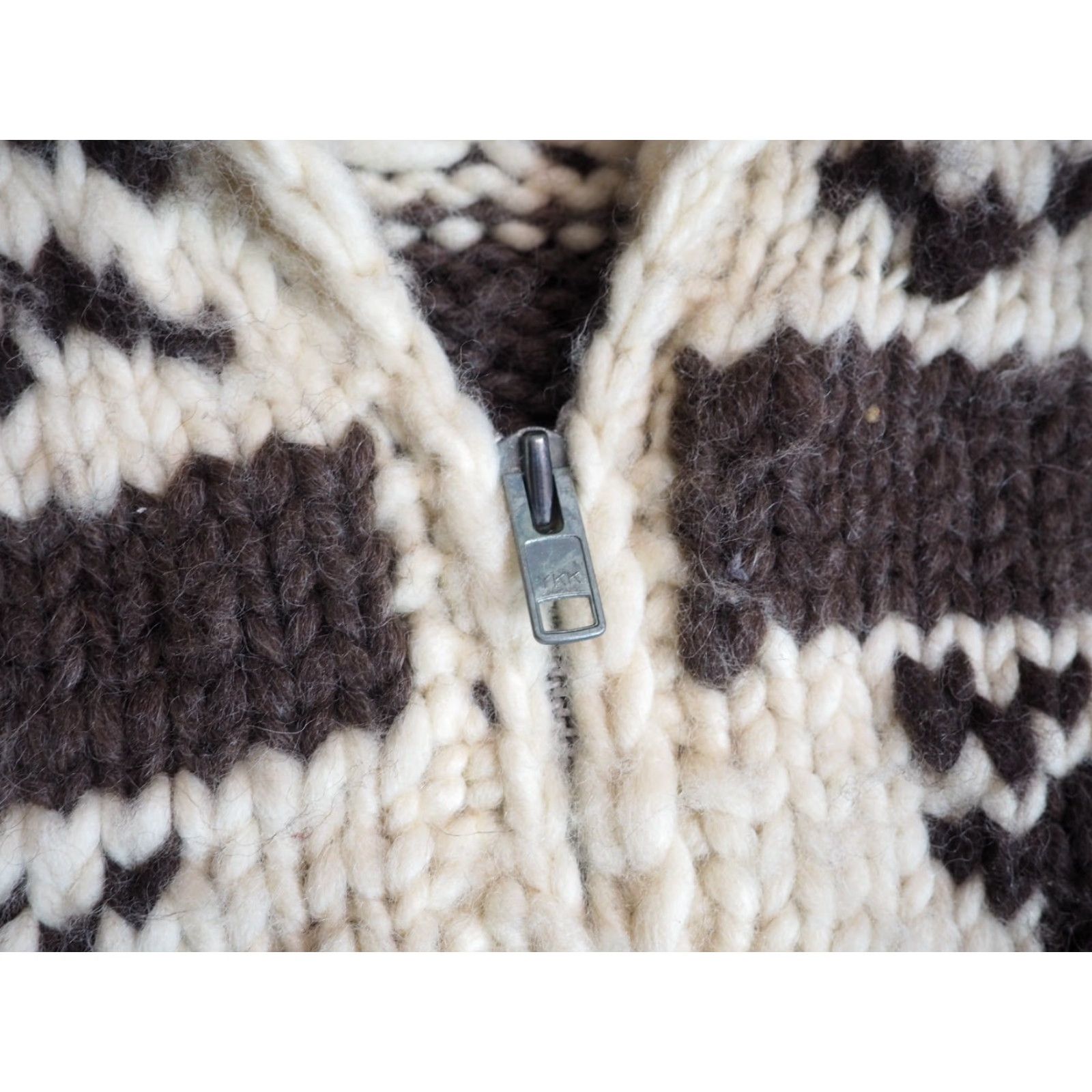 Vintage VTG 80s Ivory Cream Brown Heavy Wool Knit Deer Lodge Zip Cowichan Sweater Mens S Size US S / EU 44-46 / 1 - 6 Thumbnail