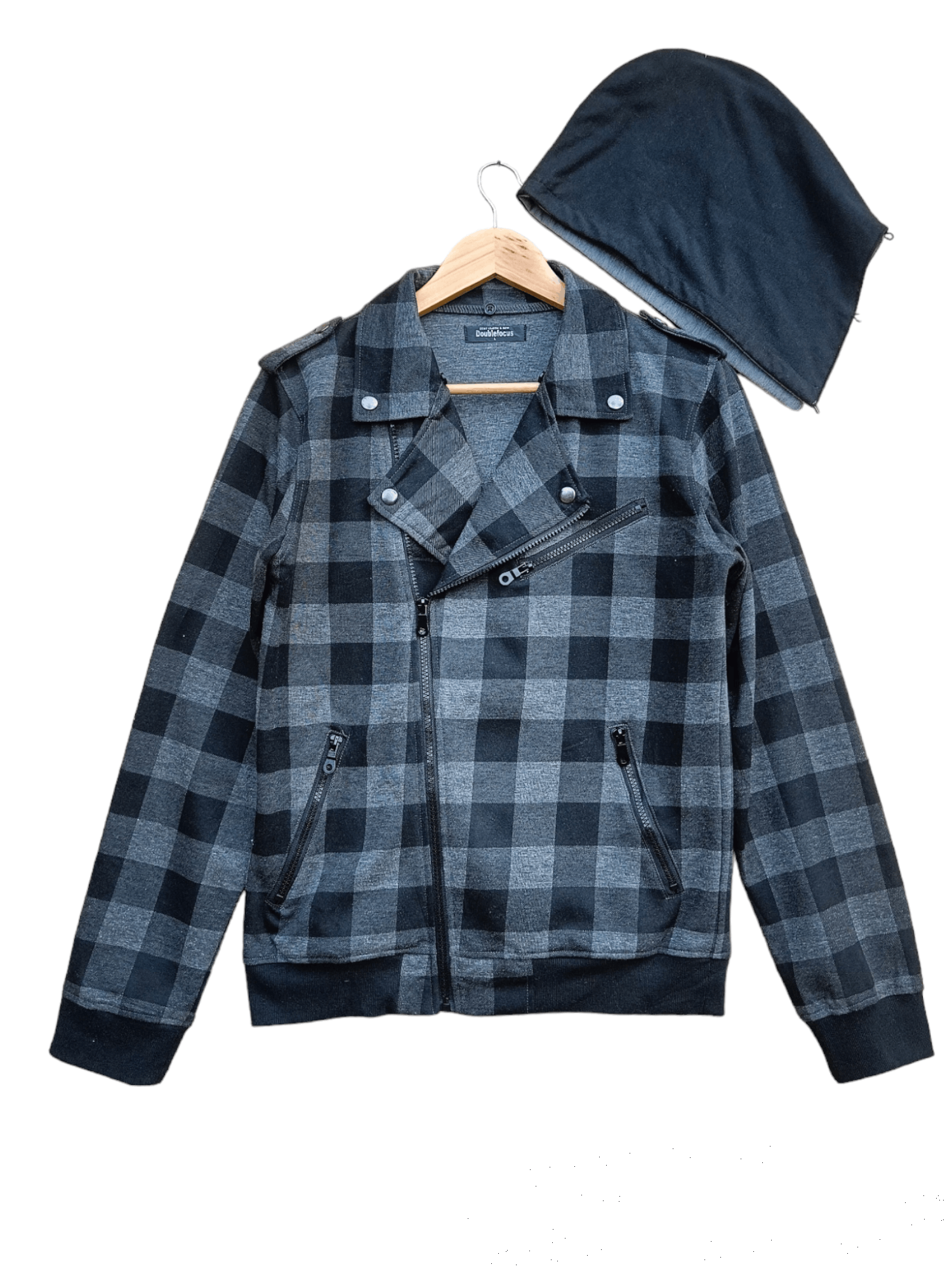 Japanese Brand Double Collar, Checker Zipper Hoodies Punk GrungeJacket Size US L / EU 52-54 / 3 - 2 Thumbnail