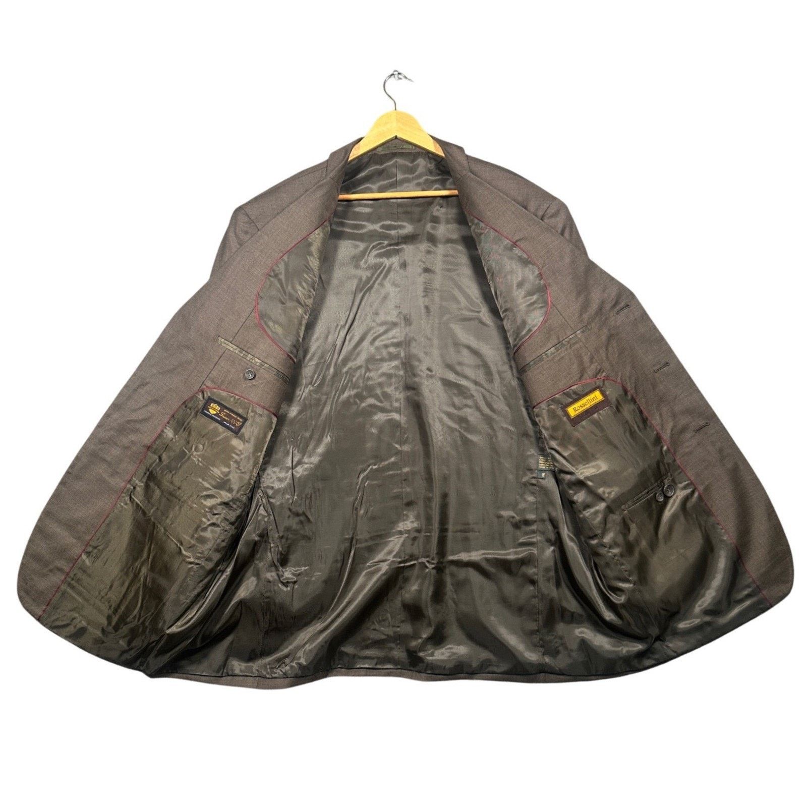 Other Rossellini Suit Mens 48L Brown 100% Virgin Wool Pleated Size 48L - 3 Thumbnail