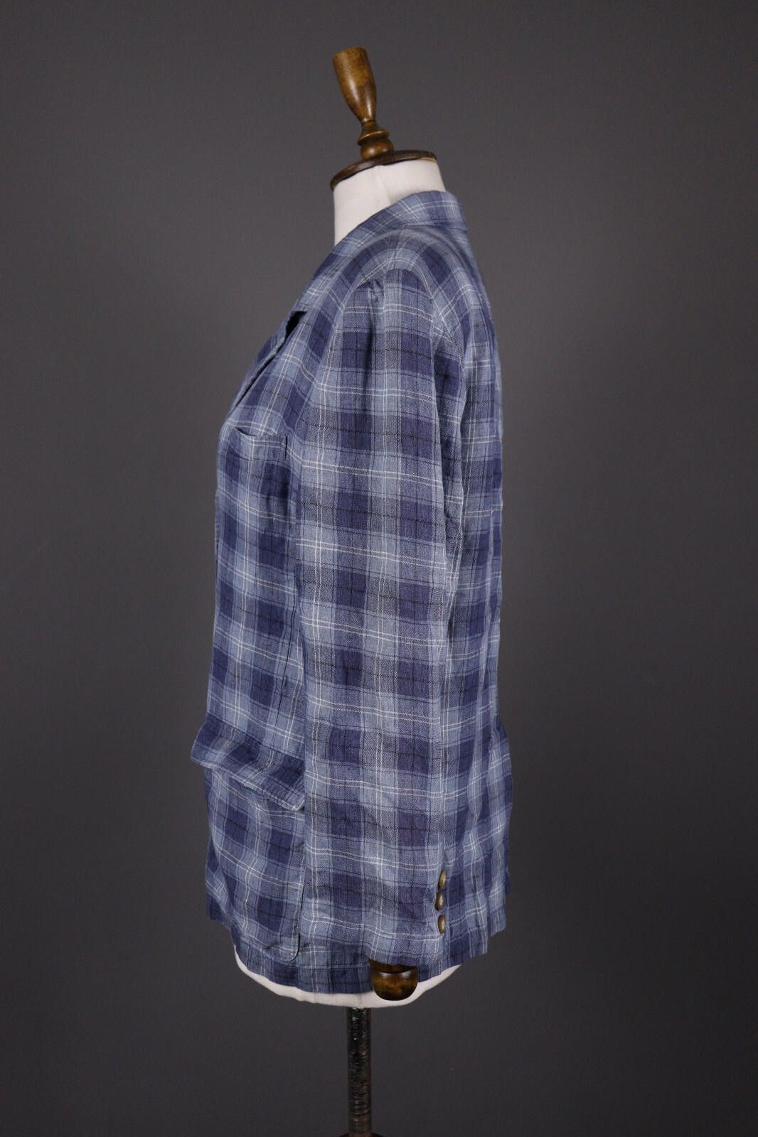 L.L. Bean L.L. Bean Petite Blue Check 100% Linen Blazer Jacket Size Size M / US 6-8 / IT 42-44 - 4 Thumbnail