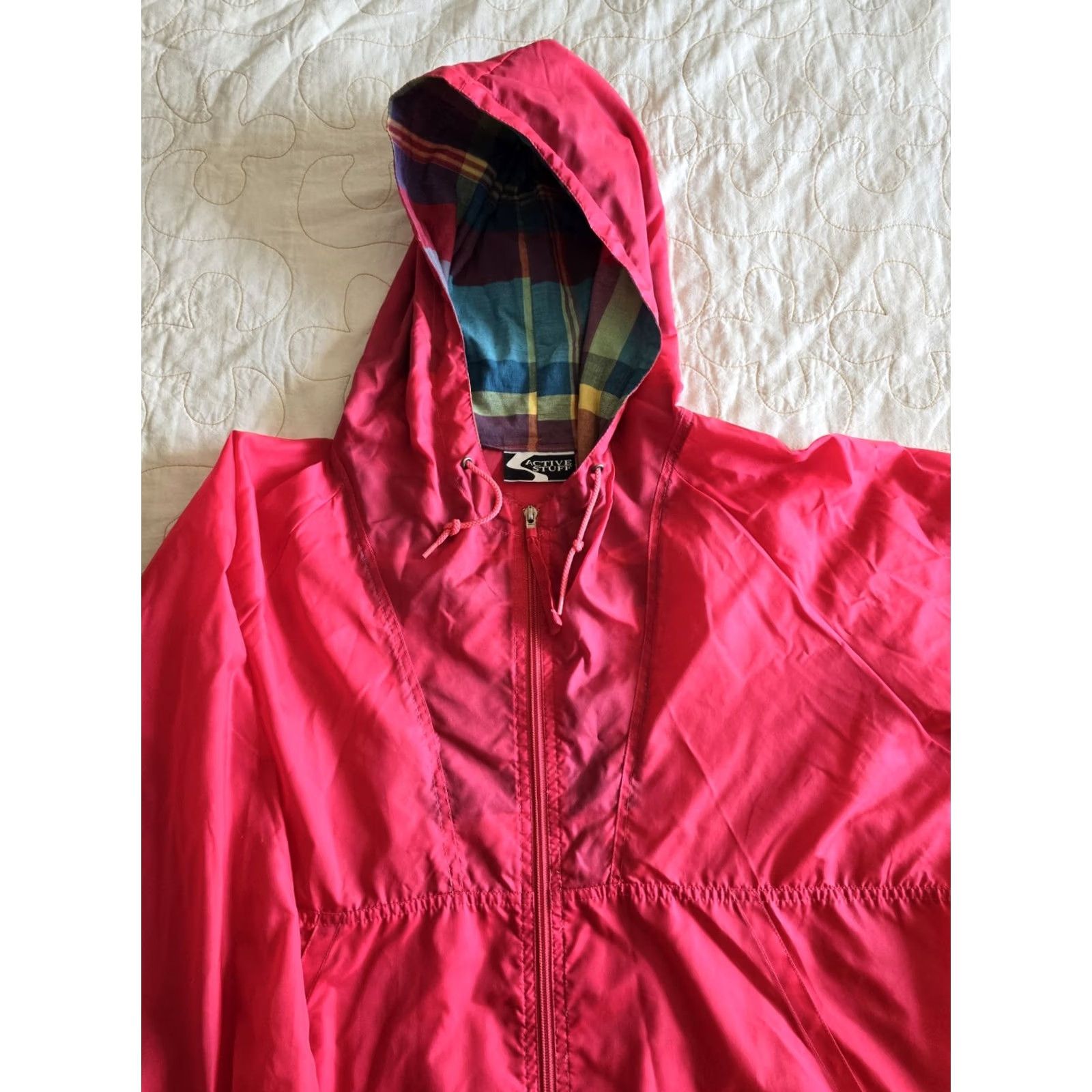 Pinko VINTAGE 80s 90s Pink Windbreaker Active Wear S/M Womens Small Medium Plaid Lining Nylon Cotton Outdoors Running Hiking Nature Girl Size S / US 4 / IT 40 - 3 Thumbnail