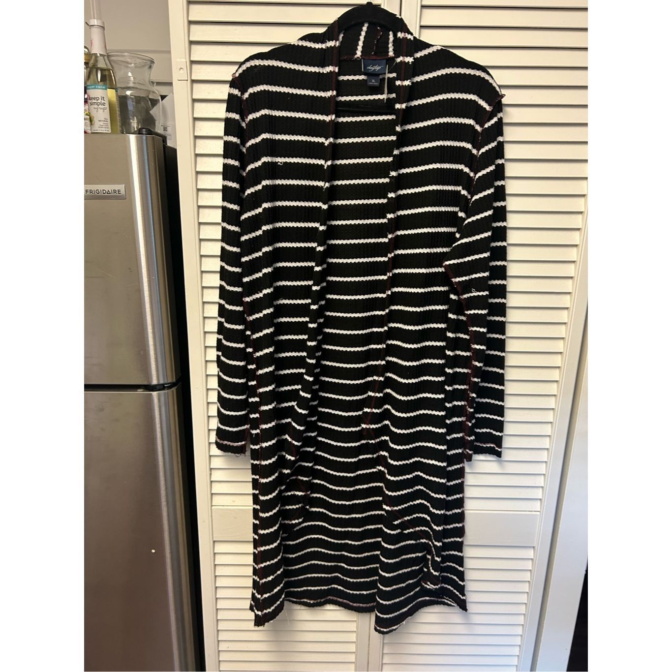 Other Day Trip (Buckle) Black White Stripe Cardigan Duster, Size X Size XL / US 12-14 / IT 48-50 - 6 Thumbnail