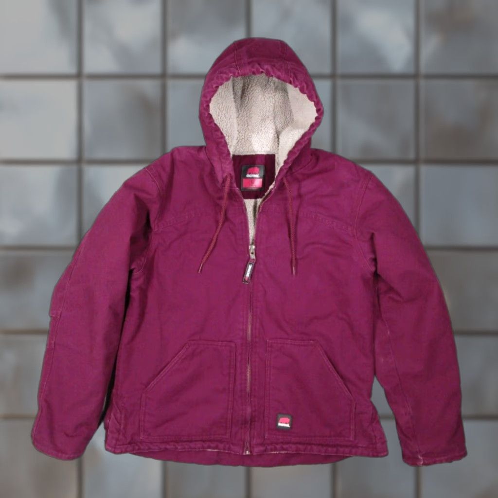 Vintage Berne Jacket Women Large Tall Red Sherpa Lined Full Zip Hooded Workwear Size L / US 10 / IT 46 - 1 Thumbnail