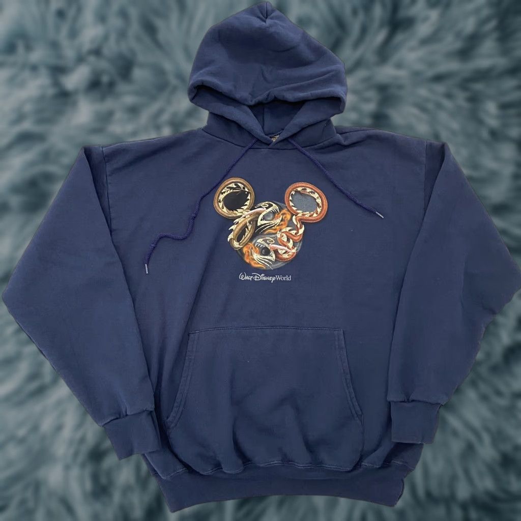 Disney VINTAGE Disney World Hoodie Mens L Blue Mickey Mouse Pullover Sweatshirt Crew Neck Knit Cotton Graphic 90s Theme Disney Brand Size US L / EU 52-54 / 3 - 1 Thumbnail