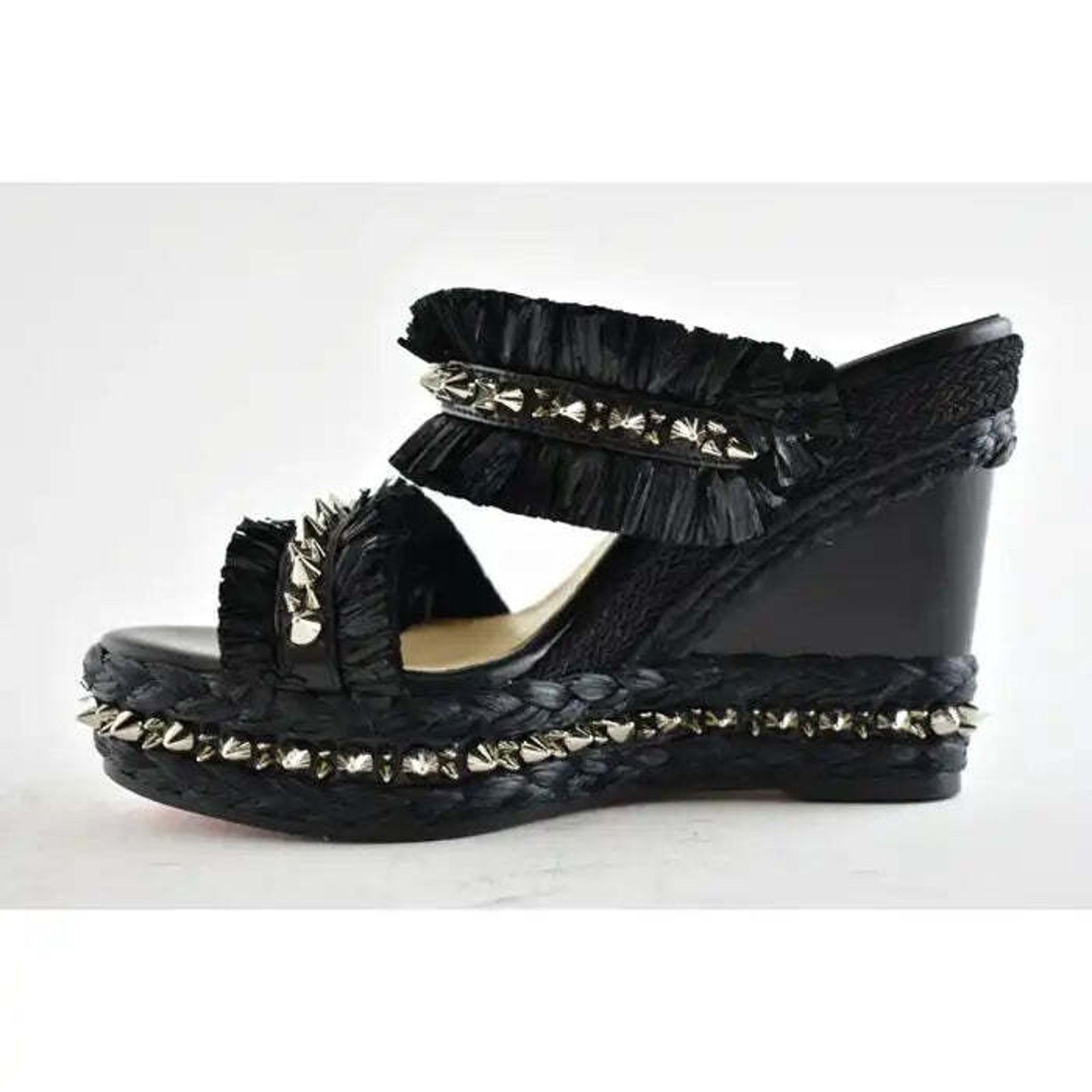 Christian Louboutin Voltinoudou 110 Black Raffia Wedge Slide Mule Sandal Heel 36 Size US 6 / IT 36 - 9 Thumbnail