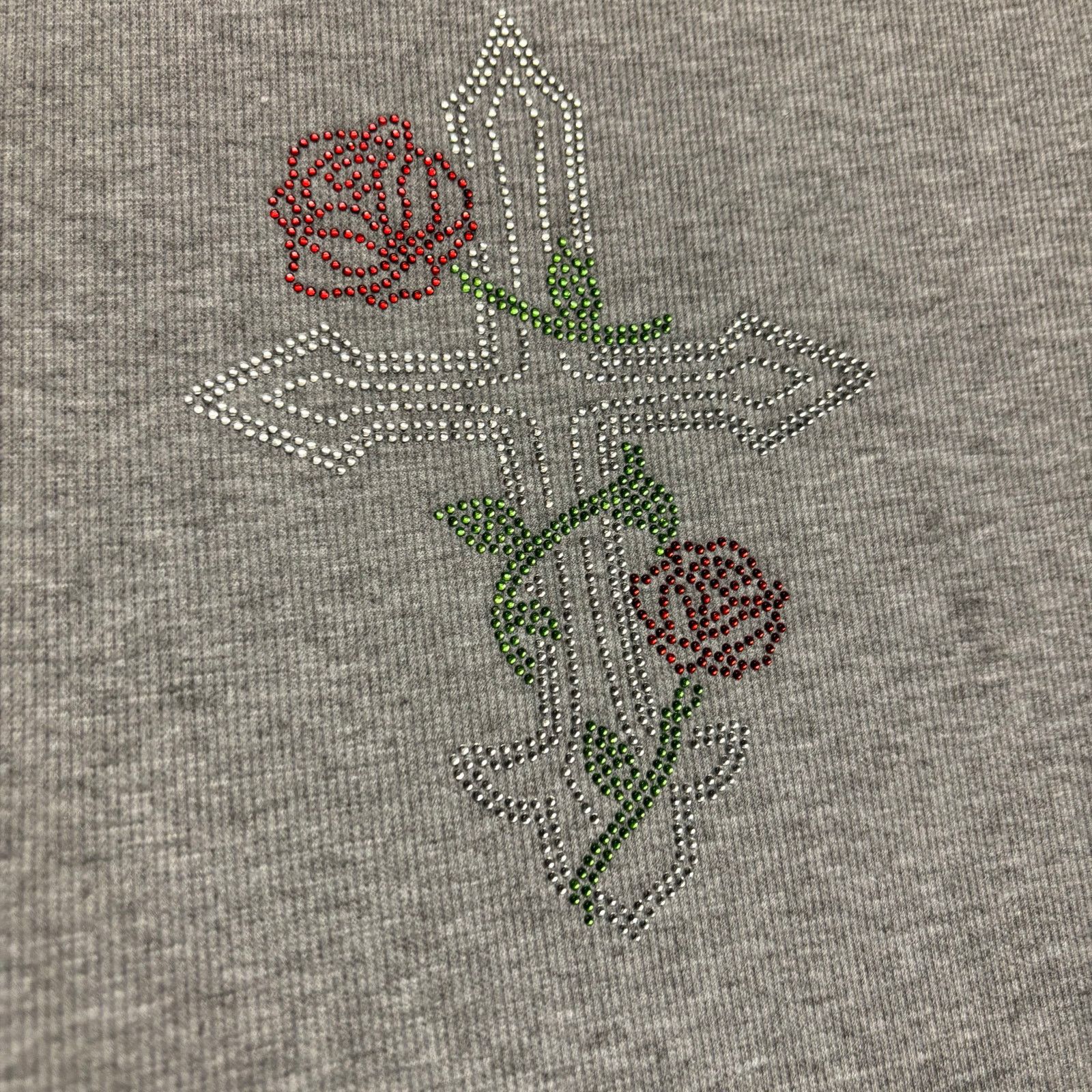 Other Faded Rose Essentials Ribbed Rhinestone Cross Tee Gray Large Size L / US 10 / IT 46 - 10 Thumbnail