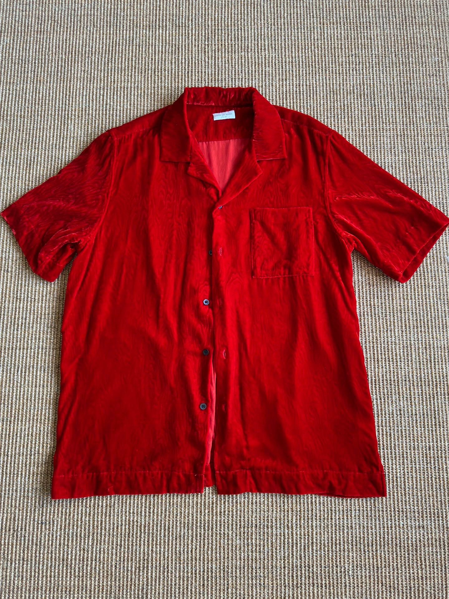 Dries van noten Red short-sleeved jacquard shirt