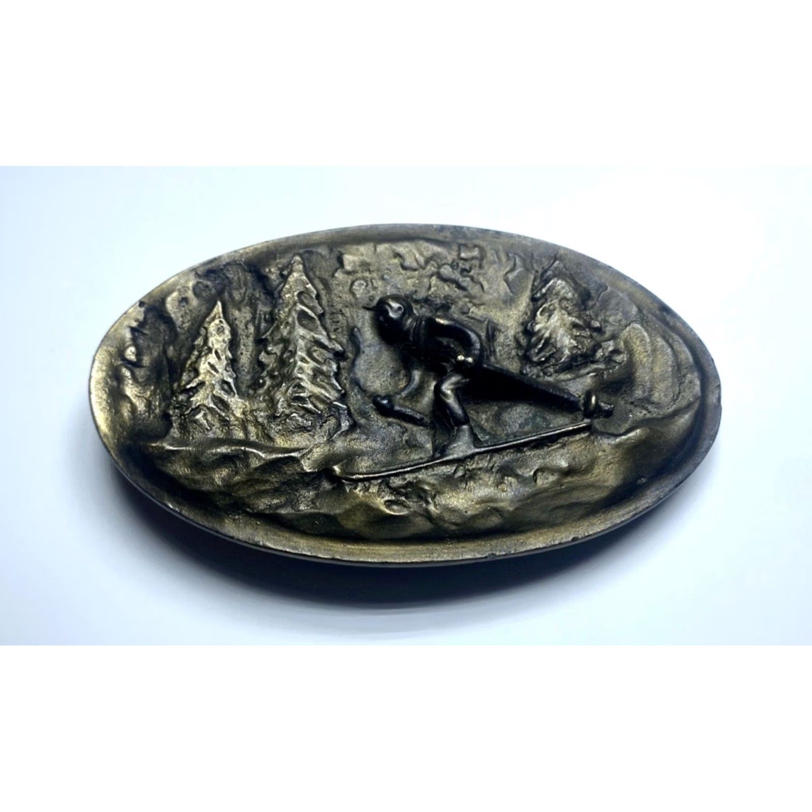 Vintage VINTAGE Adezy Denver 'Skier' Brass Belt Buckle Shirt Mens Vintage 1975 Skiing Gold Brass Related 1970s Sets Size ONE SIZE - 2 Thumbnail