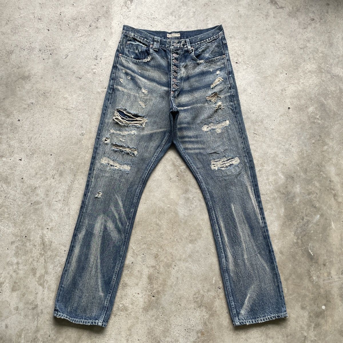 Japanese Brand Rare Vintage Bonds & Peace Distressed Faded Jeans Pants W31 Size US 31 - 1 Thumbnail
