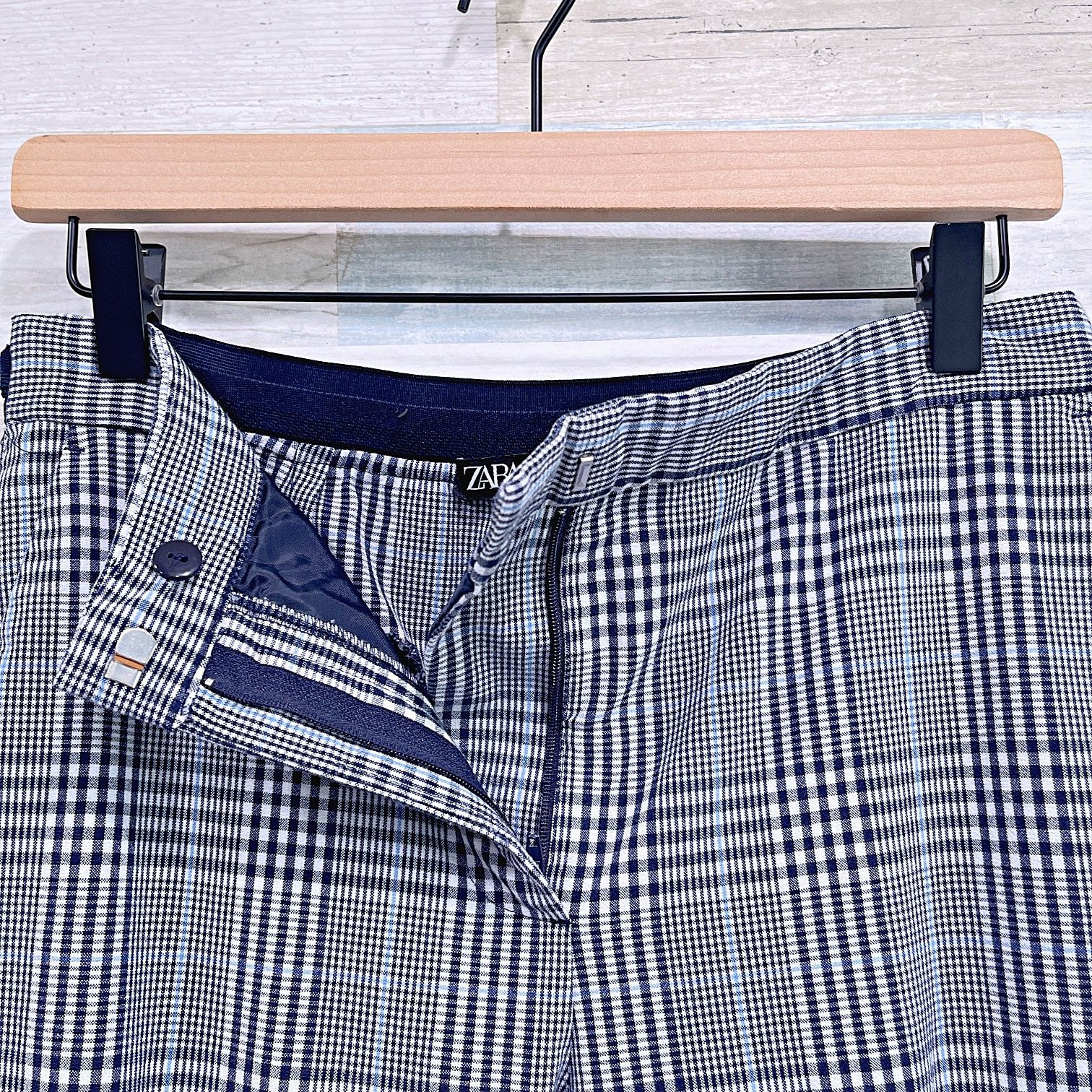 Zara ZARA Plaid Slim Leg Ankle Trousers Blue Womens Large Size 34" / US 12 / IT 48 - 4 Thumbnail